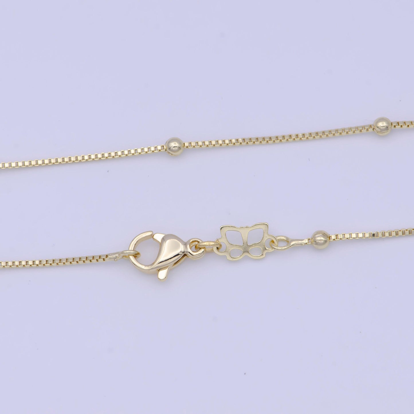 0.9mm gold satellite box chain necklace, 14k gold plated 18.0" w. 2.4mm beads satellite box link ready to wear necklace | wa-1108