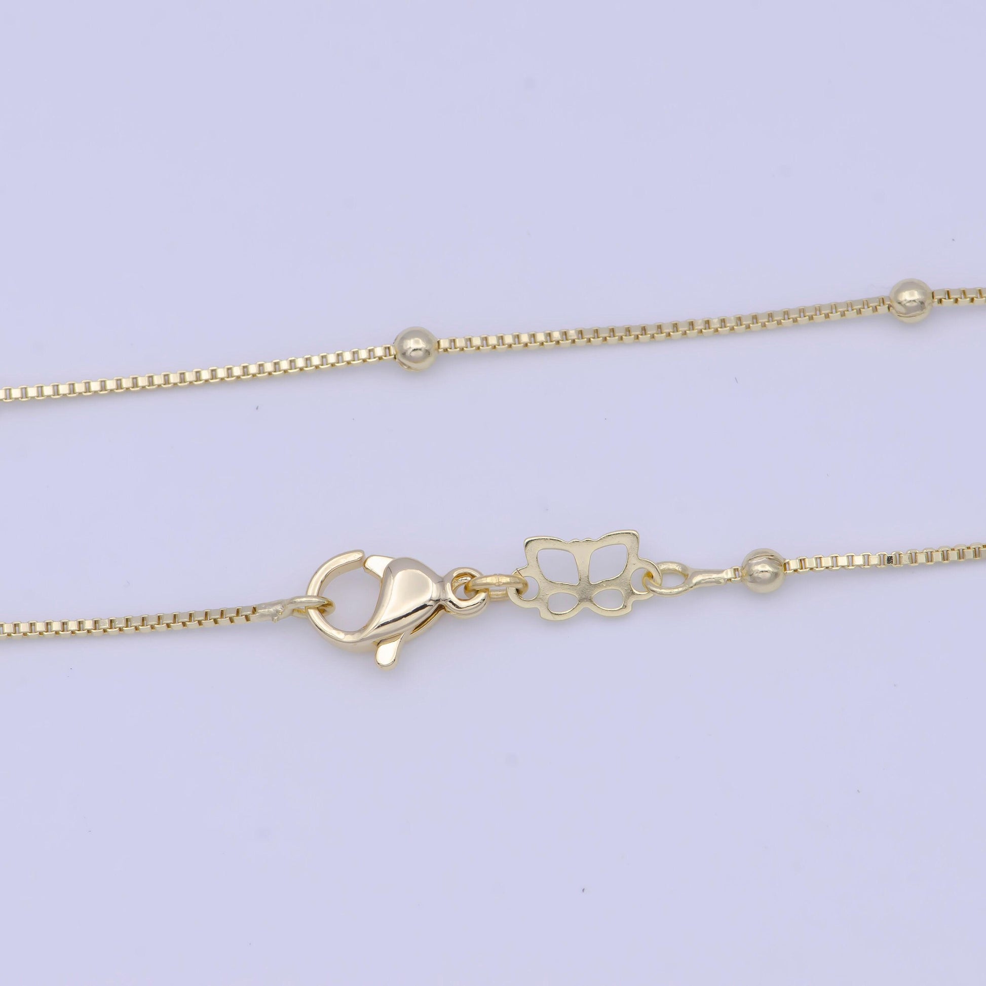 0.9mm gold satellite box chain necklace, 14k gold plated 18.0" w. 2.4mm beads satellite box link ready to wear necklace | wa-1108