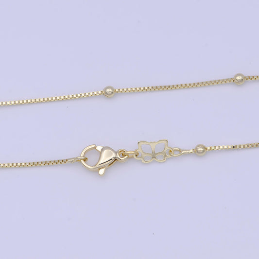 0.9mm gold satellite box chain necklace, 14k gold plated 18.0" w. 2.4mm beads satellite box link ready to wear necklace | wa-1108