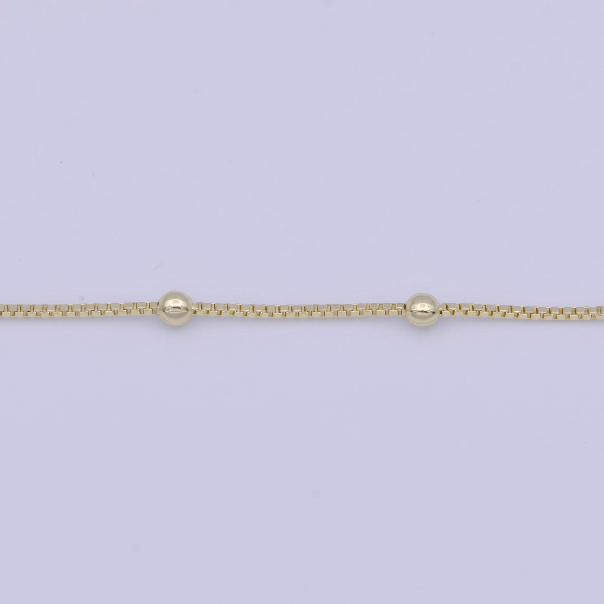 0.7mm gold satellite box chain necklace, 14k gold plated 16.0" w. 2.4mm beads satellite box link ready to wear necklace | wa-1109