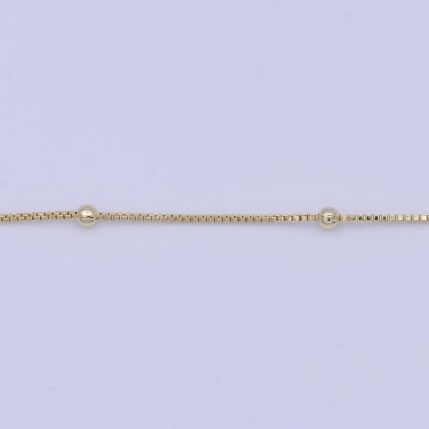 0.9mm gold satellite box chain necklace, 14k gold plated 18.0" w. 2.4mm beads satellite box link ready to wear necklace | wa-1108