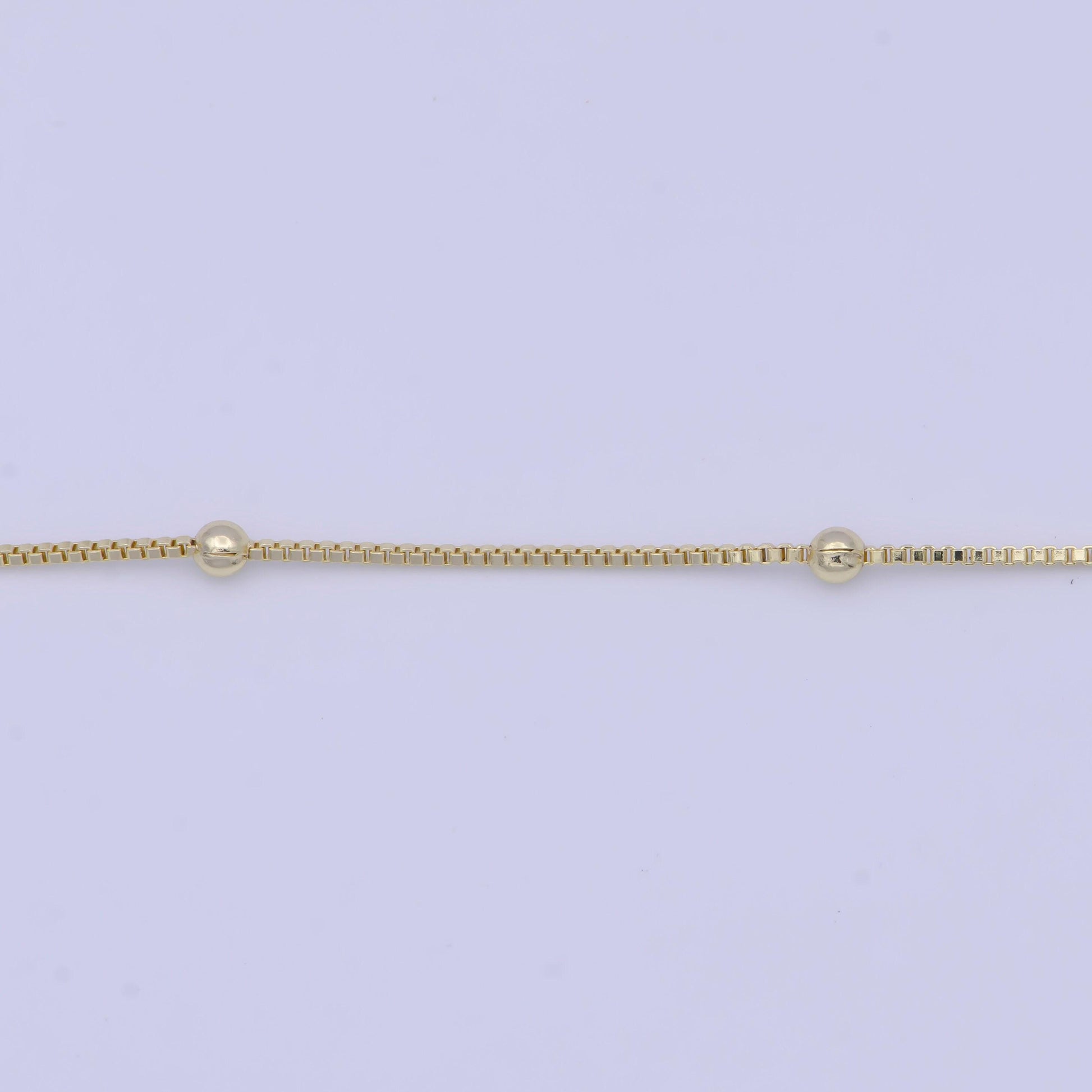 0.9mm gold satellite box chain necklace, 14k gold plated 18.0" w. 2.4mm beads satellite box link ready to wear necklace | wa-1108