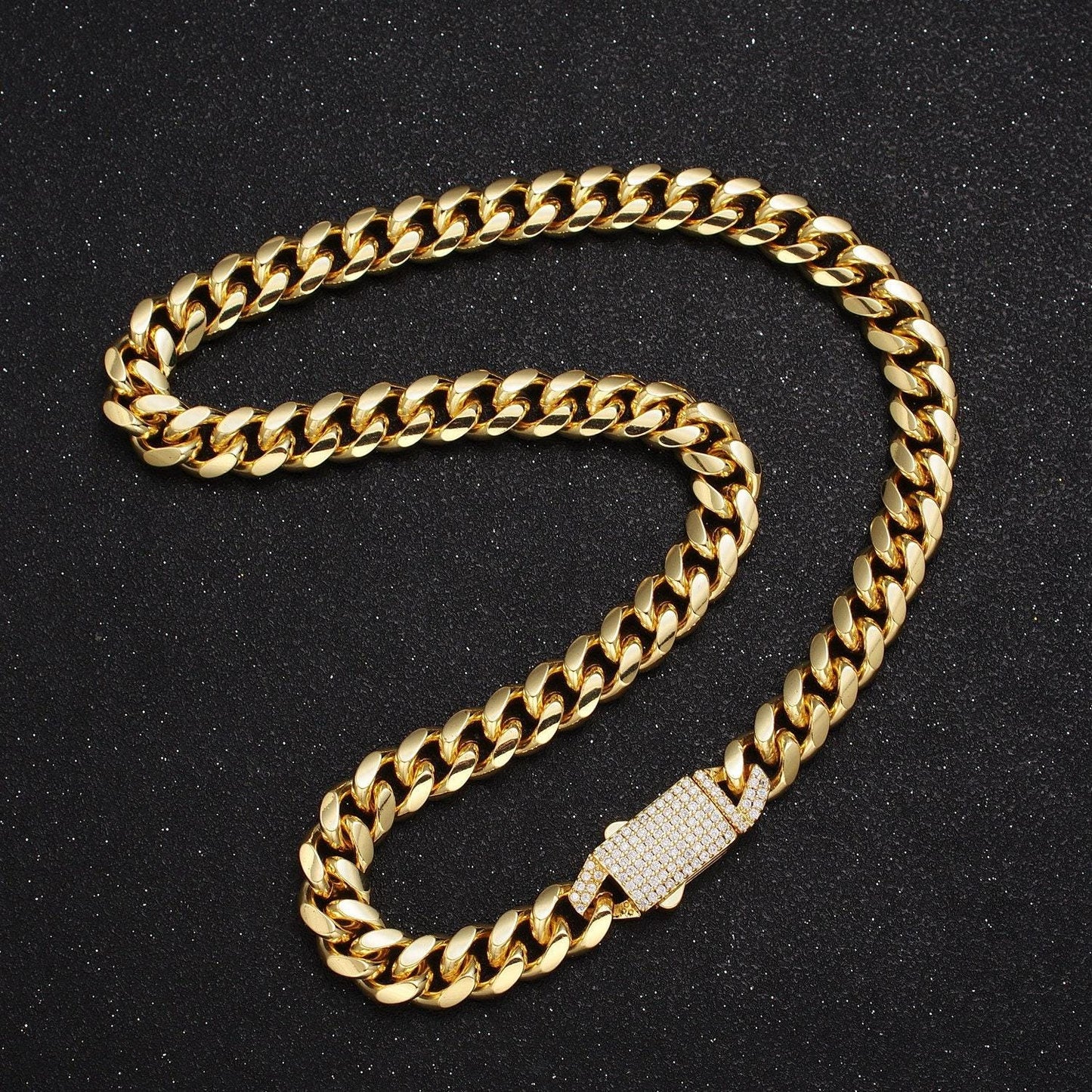Micro paved cubic zirconia snap lock gold cuban curb choker necklace | wa-1106