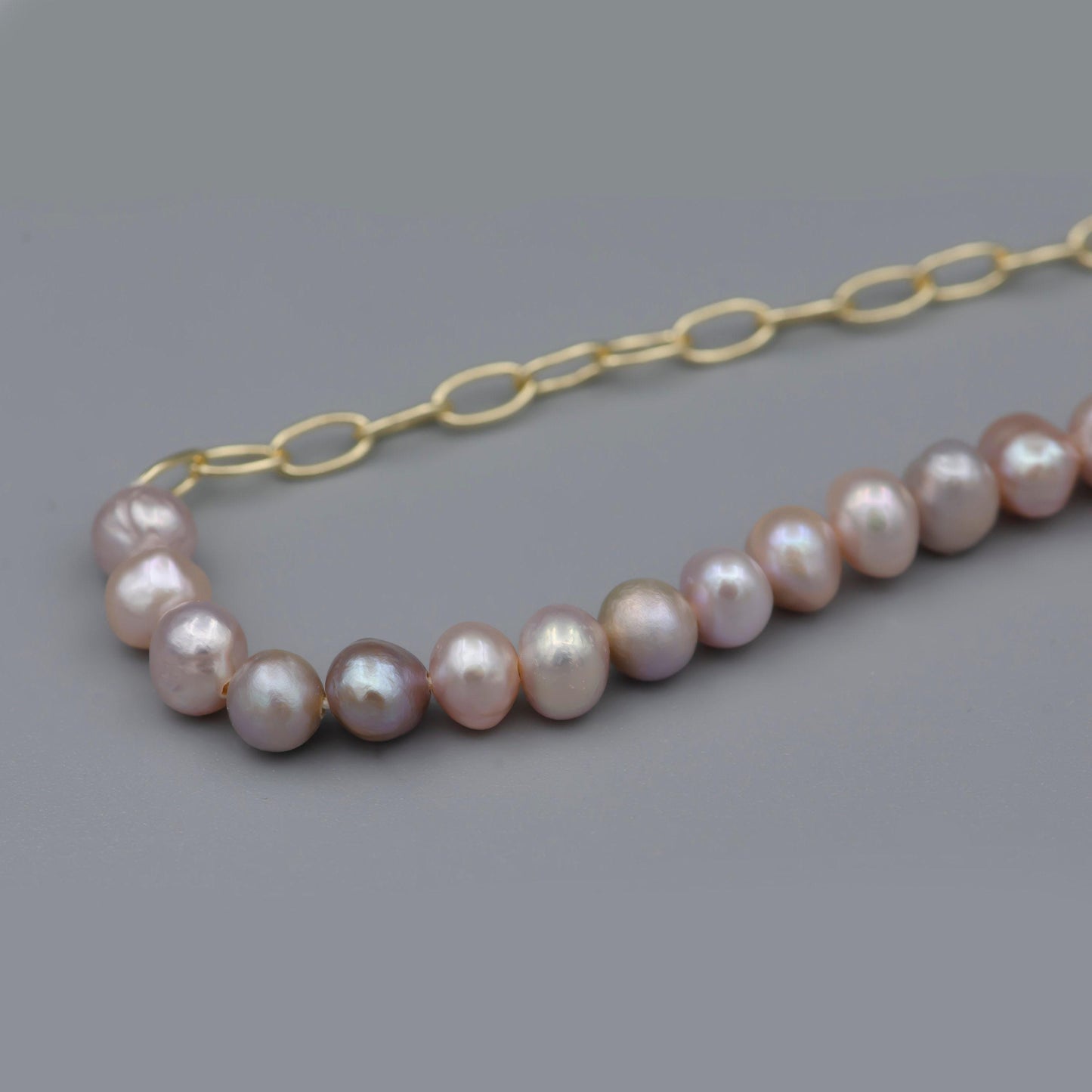 Natural freshwater pearl necklace pink pearl jewelry for women wedding necklace half chain and halff pearl necklace mix chain