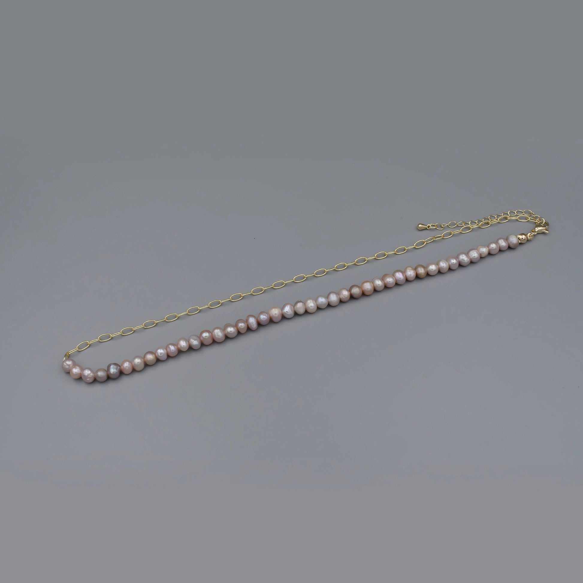 Natural freshwater pearl necklace pink pearl jewelry for women wedding necklace half chain and halff pearl necklace mix chain