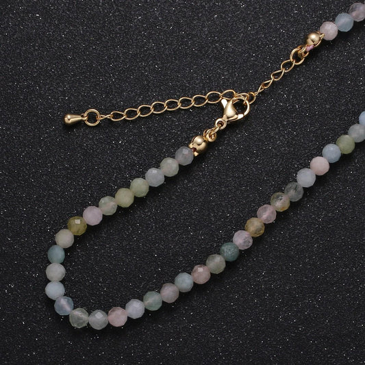Stunning morganite tiny bead necklace, gold necklace, necklaces for women, precious stone bead necklace. beaded necklace, gemstone