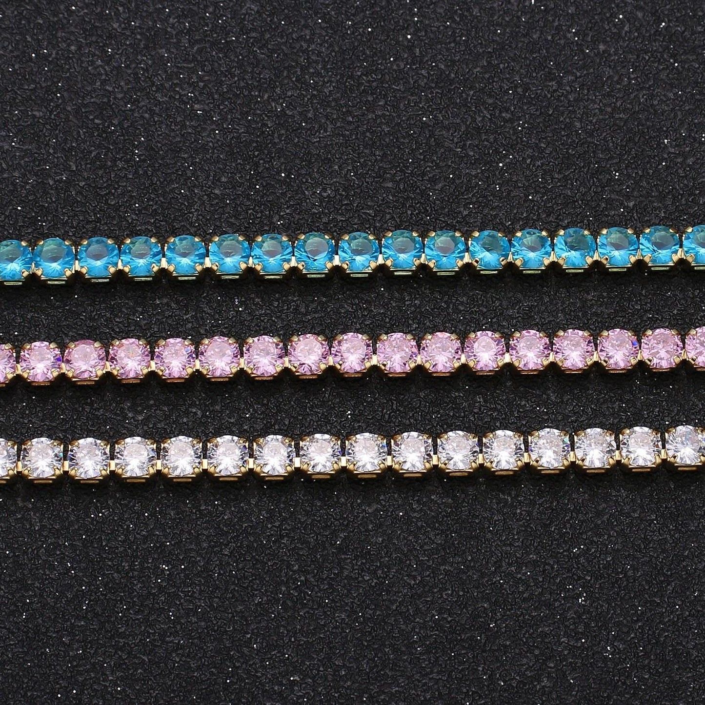 14.3'' cubic zirconia + 2.5" extender ready to use 14k gold sparkly necklace, beautiful cz color layering necklace cn-897, 898, 899