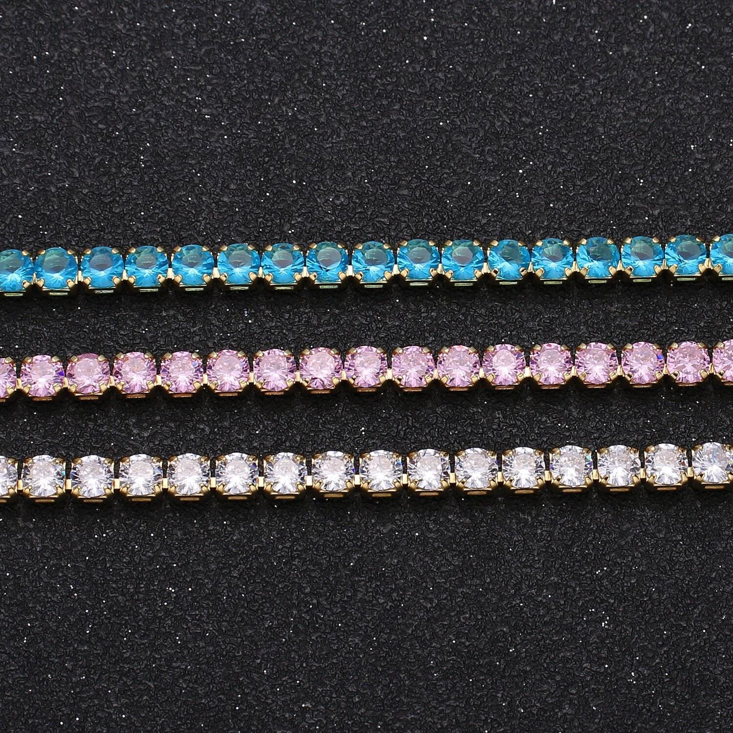 14.3'' cubic zirconia + 2.5" extender ready to use 14k gold sparkly necklace, beautiful cz color layering necklace cn-897, 898, 899
