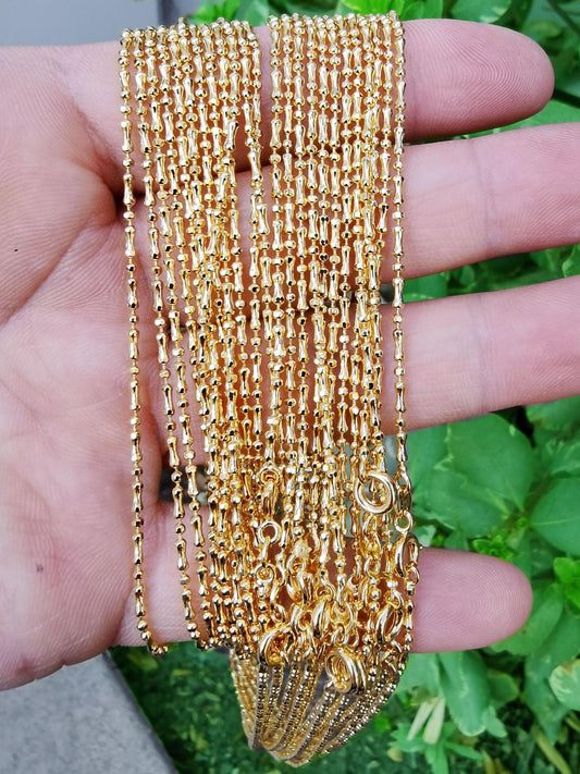 1pc 23.4'' ready to use 24k gold beads and bones necklace chain, layering beaded chain, dainty beaded for pendant chain necklace, 810