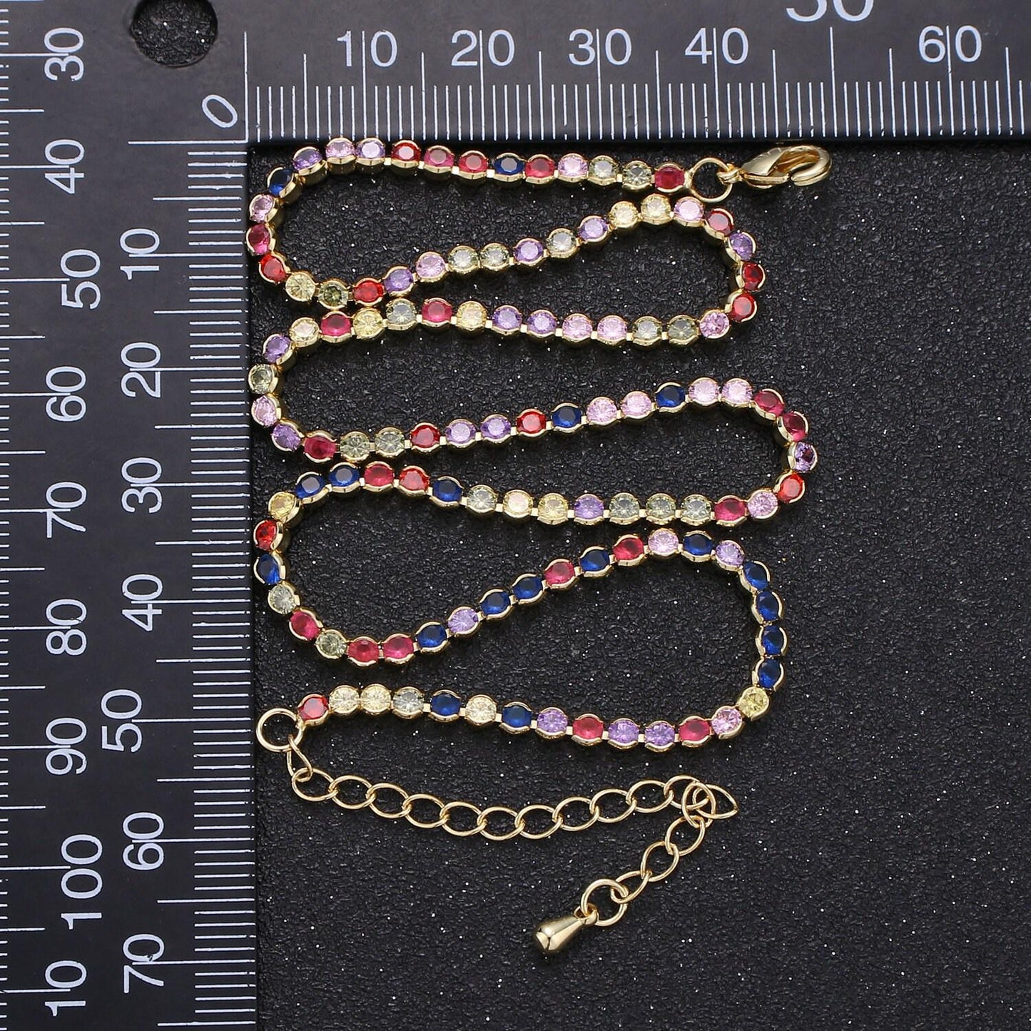 17'' cubic zirconia + 2" extender ready to use 14k gold multi color cubic necklace, beautiful cz color layering necklace cn-779