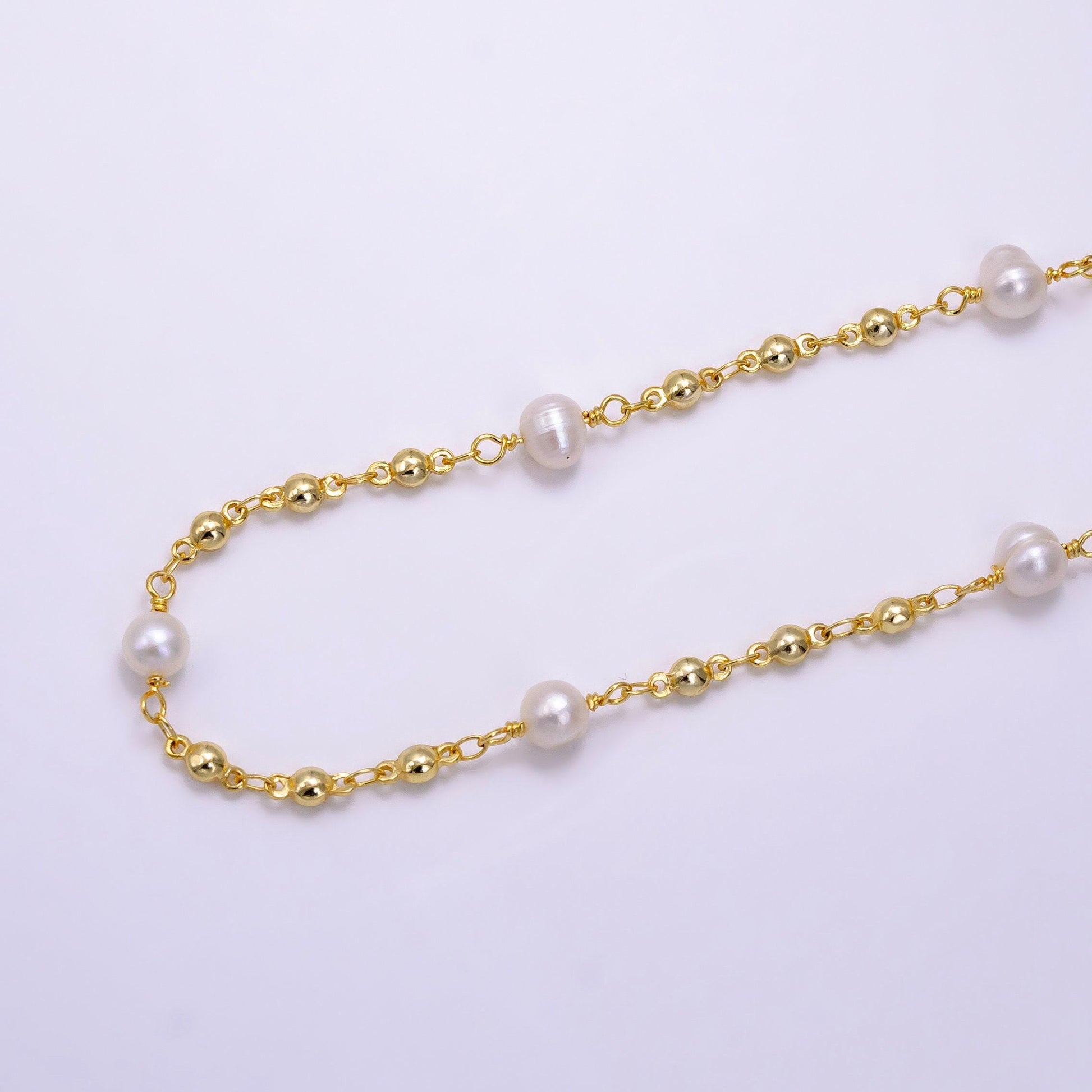 14k gold filled pearl triple bead pattern link unfinished chain | roll-1508