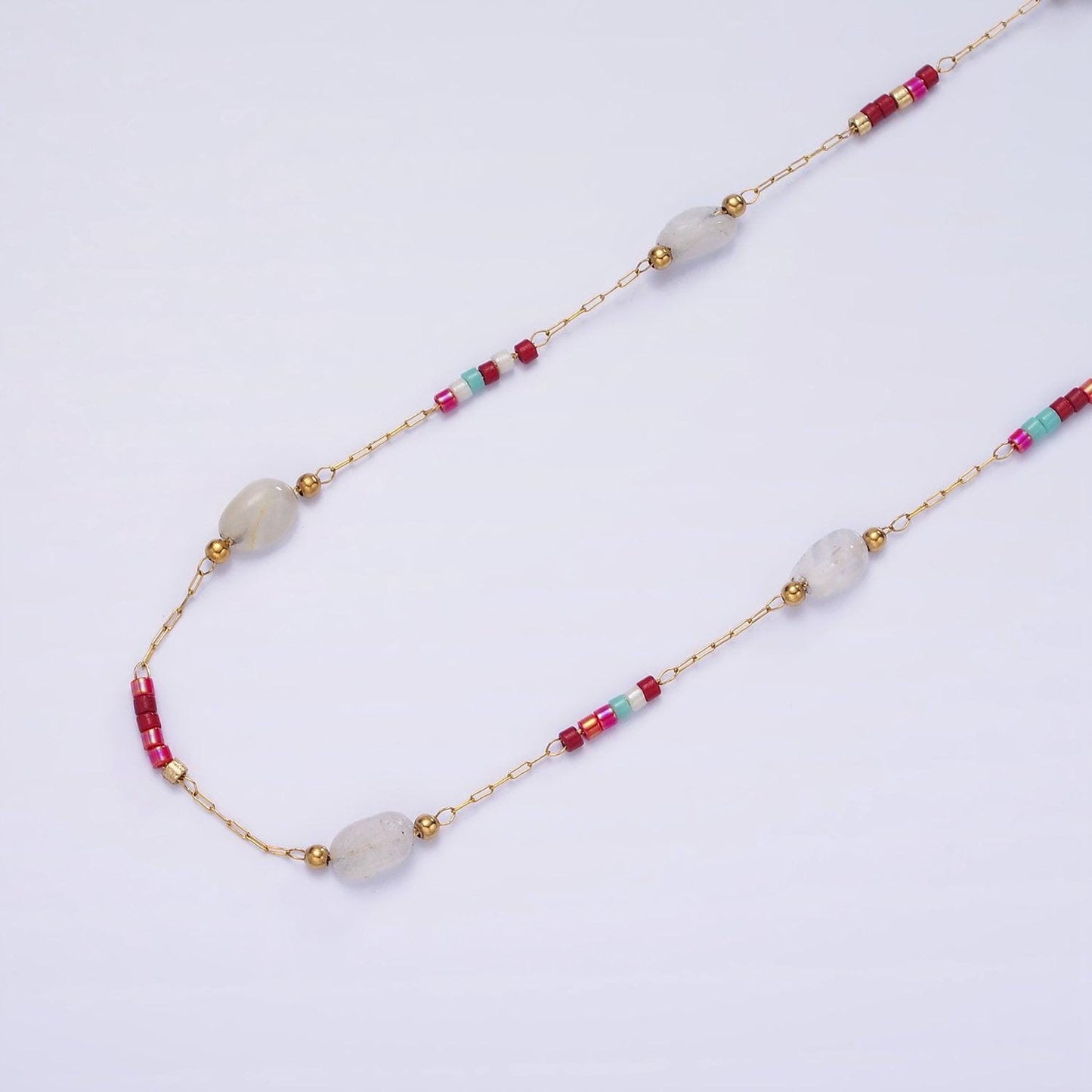 Dainty rosary chain with natural gemstone beaded by yard stainless steel in gold | roll-1498 1503