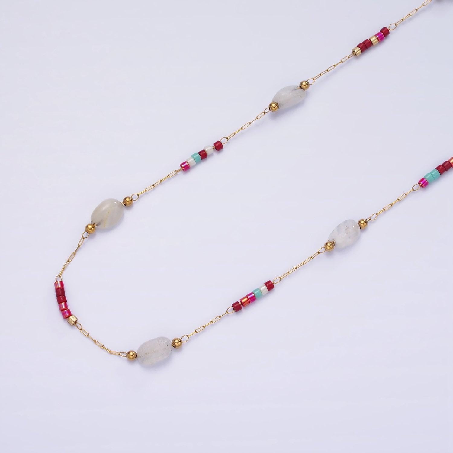 Dainty rosary chain with natural gemstone beaded by yard stainless steel in gold | roll-1498 1503
