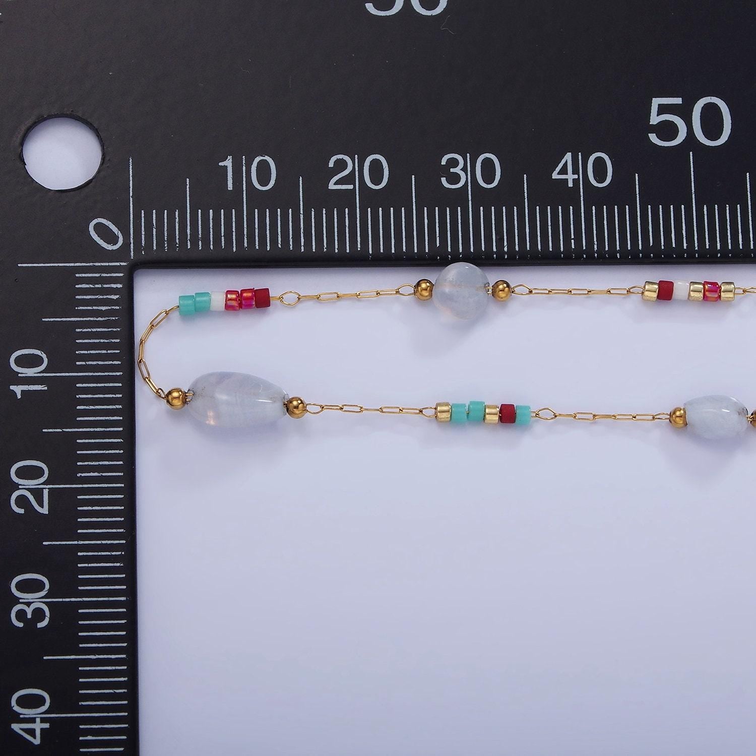 Dainty rosary chain with natural gemstone beaded by yard stainless steel in gold | roll-1498 1503