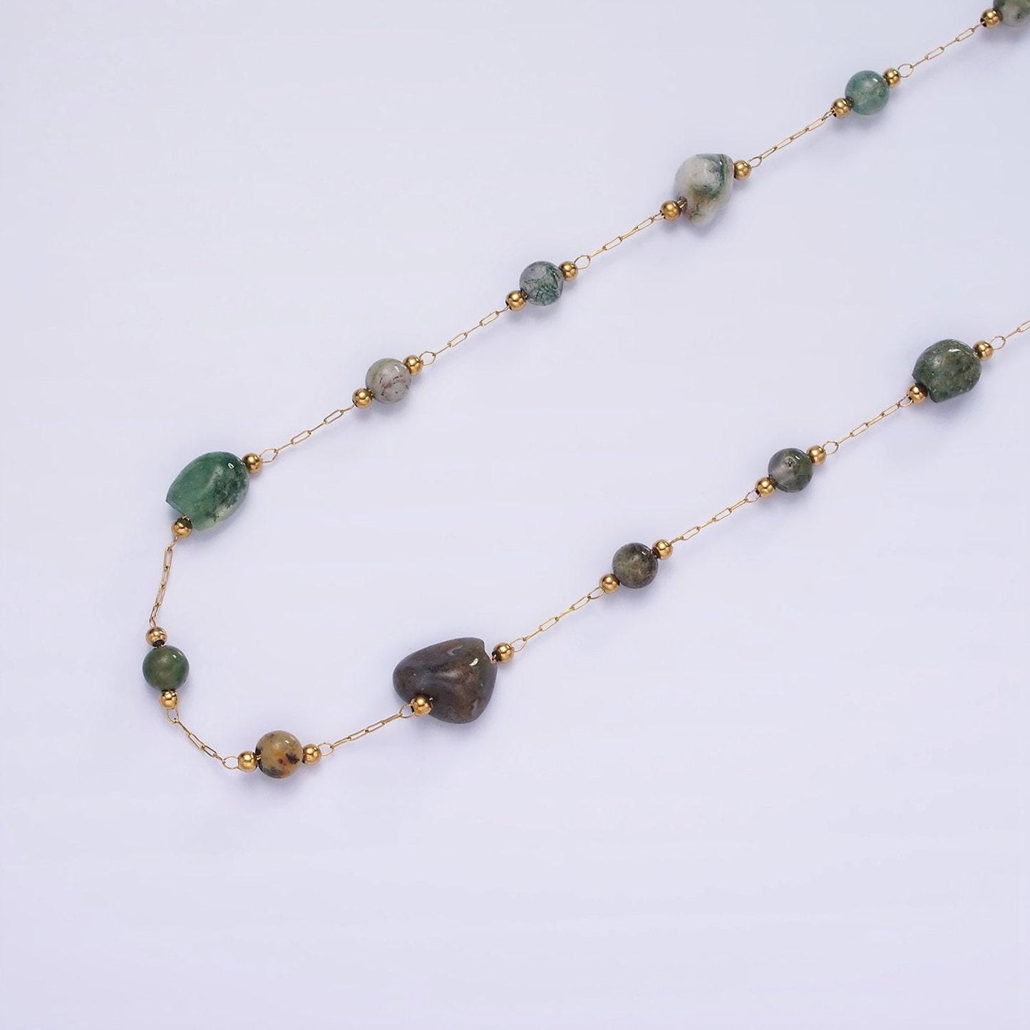Natural gemstone rosary nugget chain 4mm beaded stone gold stainless steel rosary chain by the yard unfinished stone chain for layering