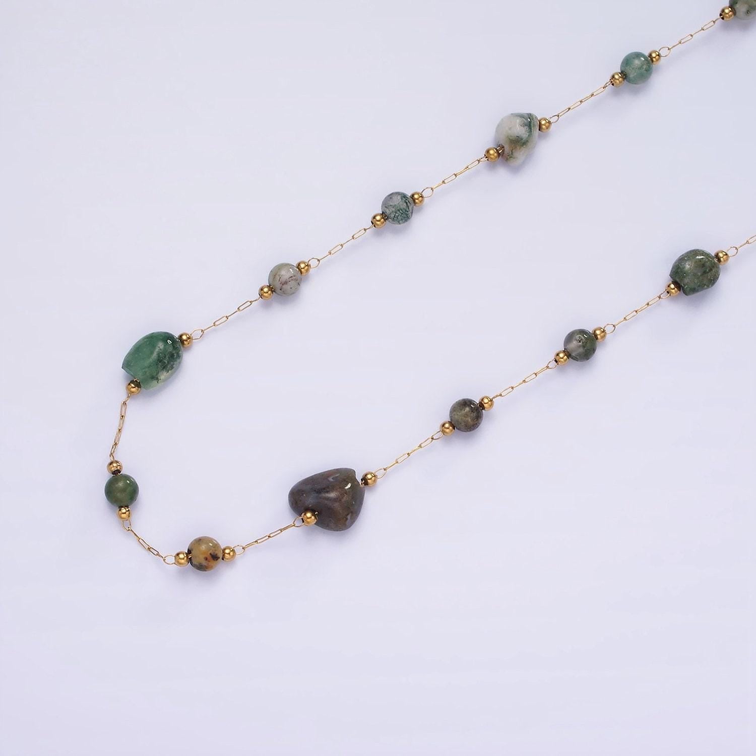 Natural gemstone rosary nugget chain 4mm beaded stone gold stainless steel rosary chain by the yard unfinished stone chain for layering