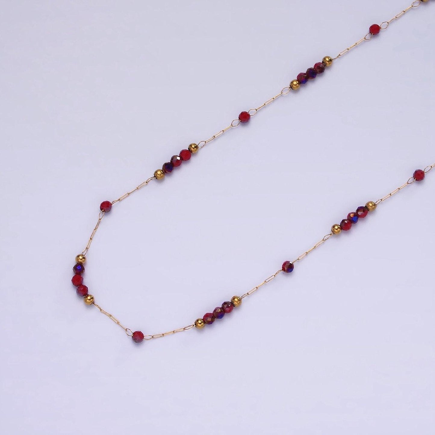 Dainty gold red beaded chain for jewelry making gold satellite crystal bead chain by yard | roll-1496 roll-1497