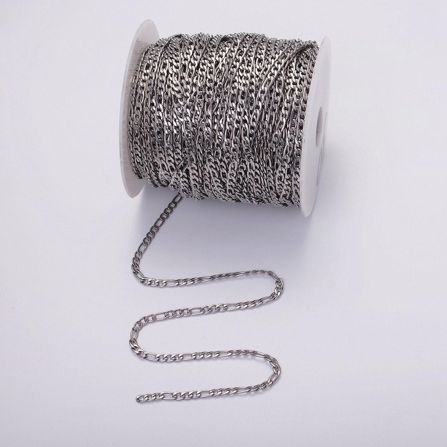 White gold filled 3.5mm figaro unfinished chain for jewelry making | roll-1490