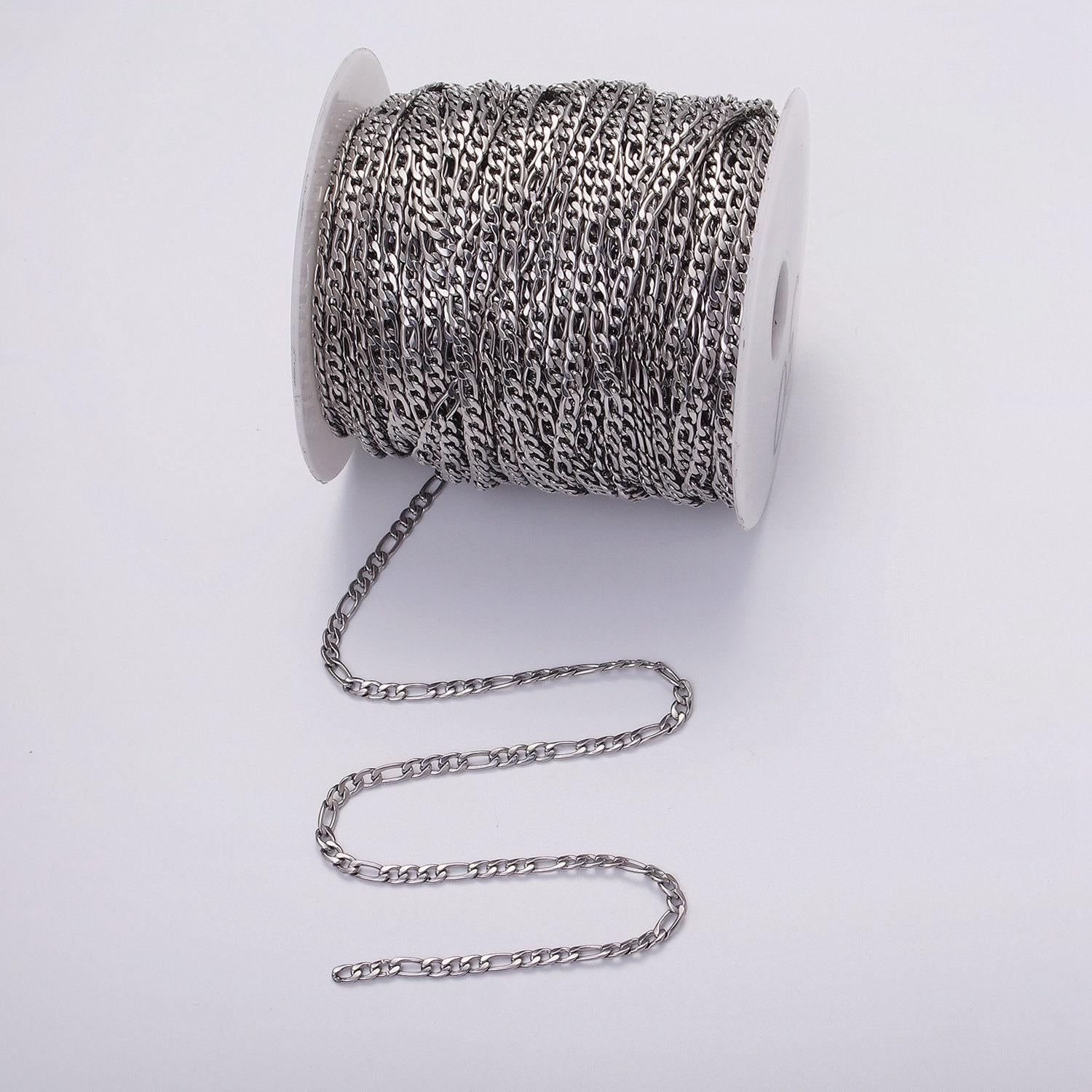 White gold filled 3.5mm figaro unfinished chain for jewelry making | roll-1490