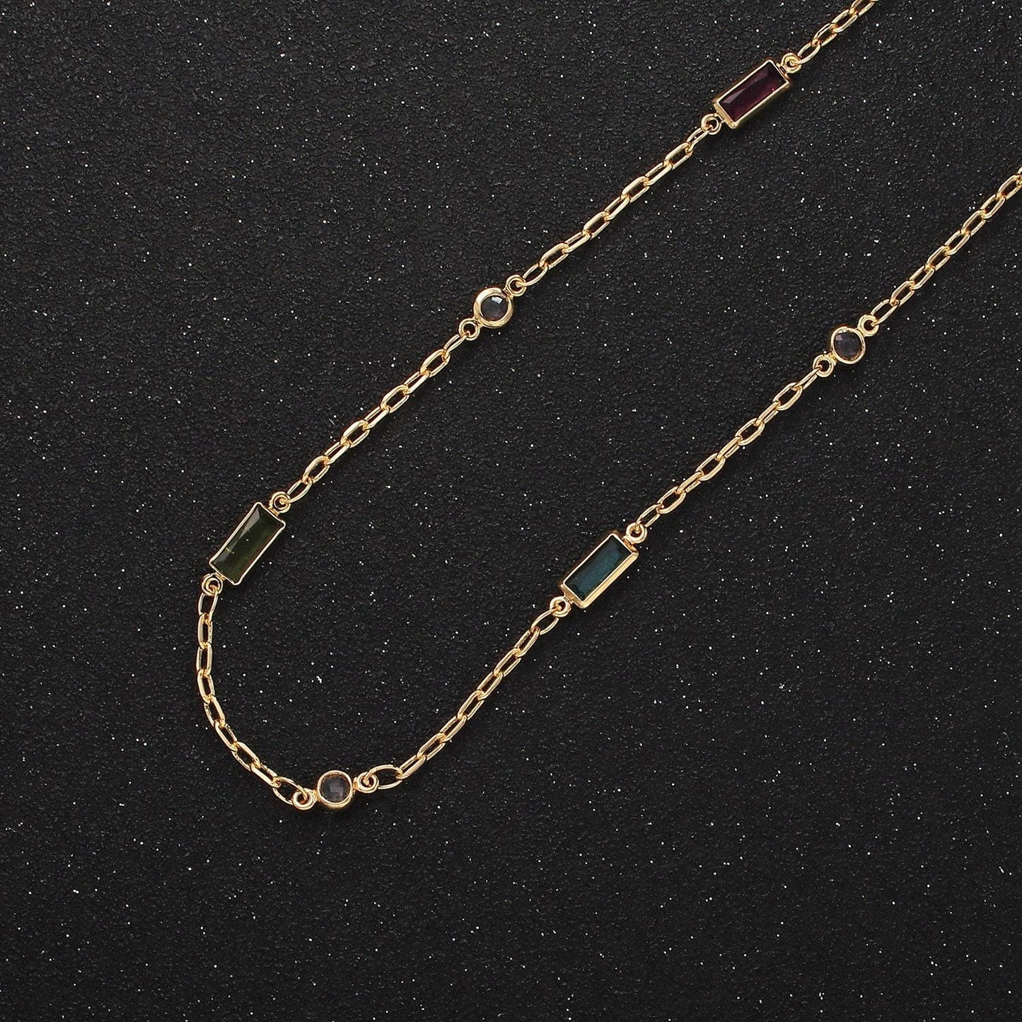 14k gold filled mini rollo chain by yard, colorful cz charm link-1.7mm, 1456