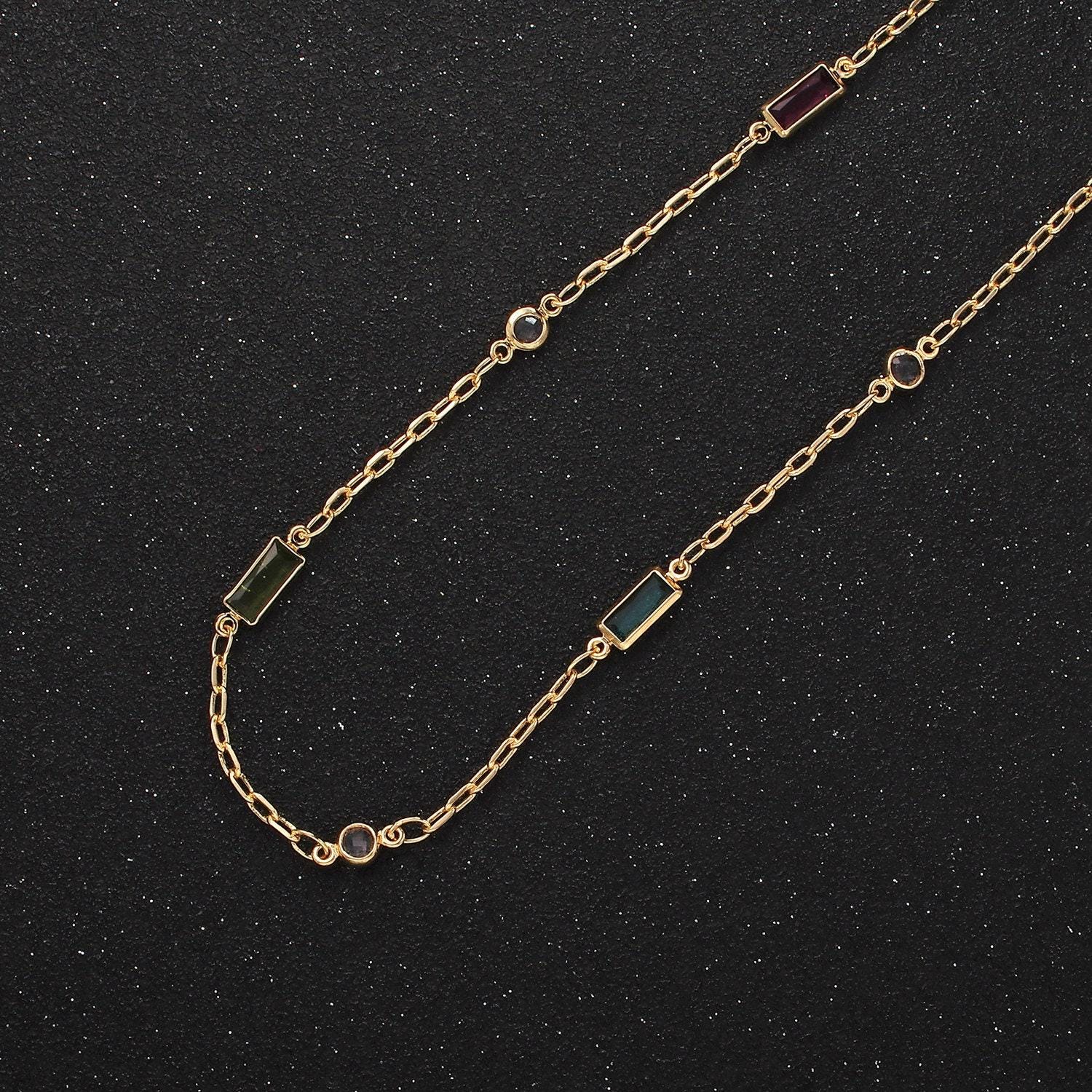 14k gold filled mini rollo chain by yard, colorful cz charm link-1.7mm, 1456