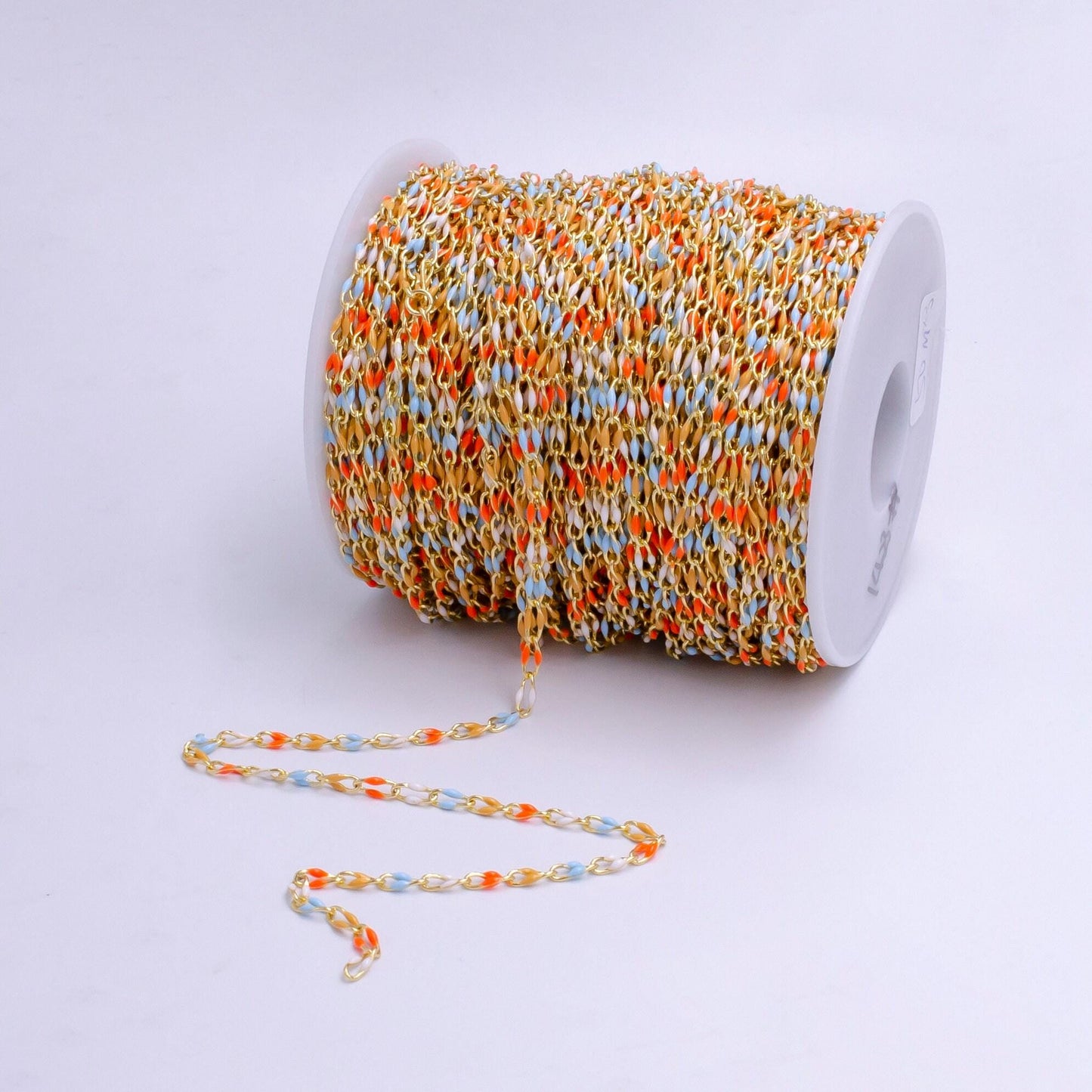 Dainty pink multi color enamel cable paperclip chain by yard, link cable seasonal chain for permanet jewelry wholesale bulk chain