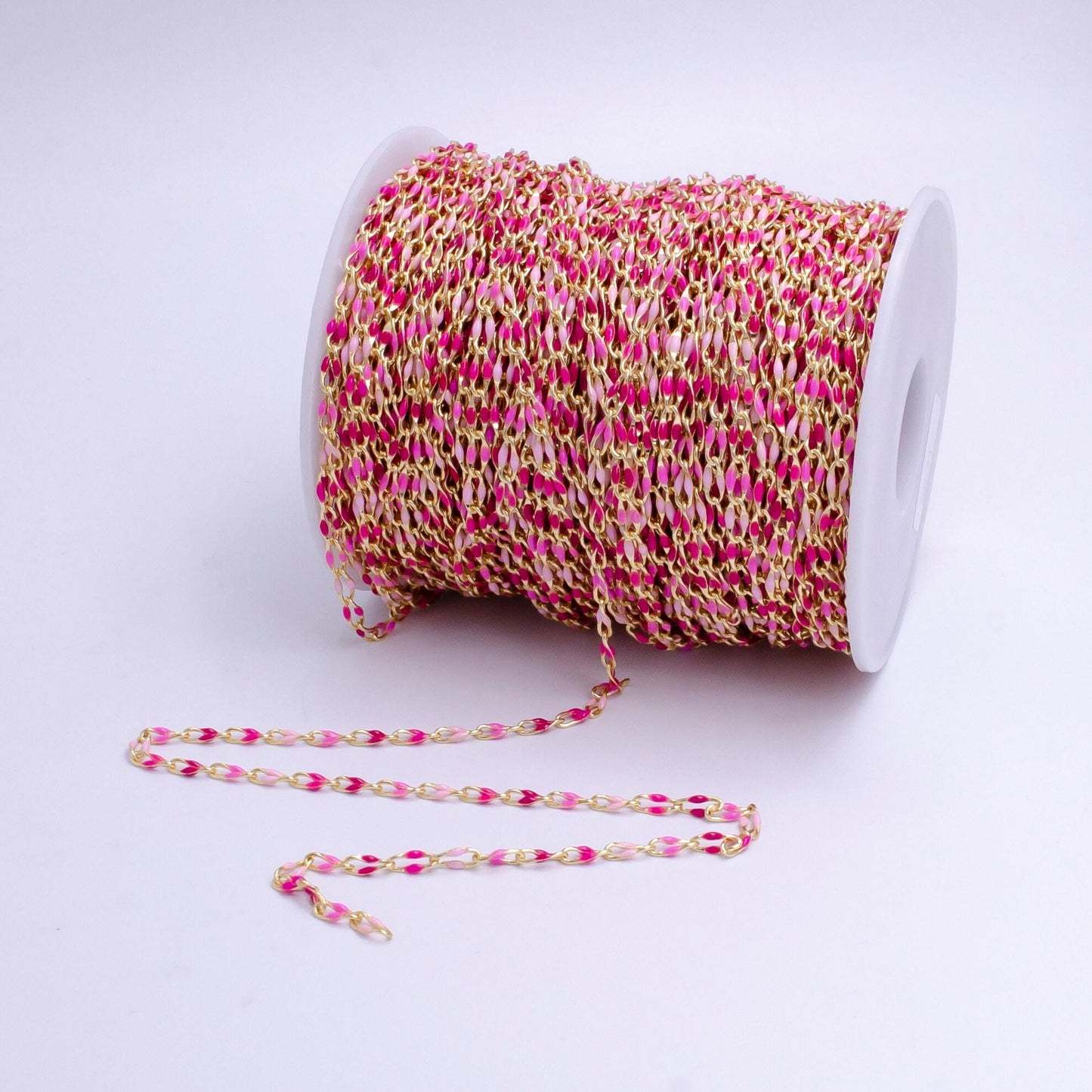 Dainty pink multi color enamel cable paperclip chain by yard, link cable seasonal chain for permanet jewelry wholesale bulk chain
