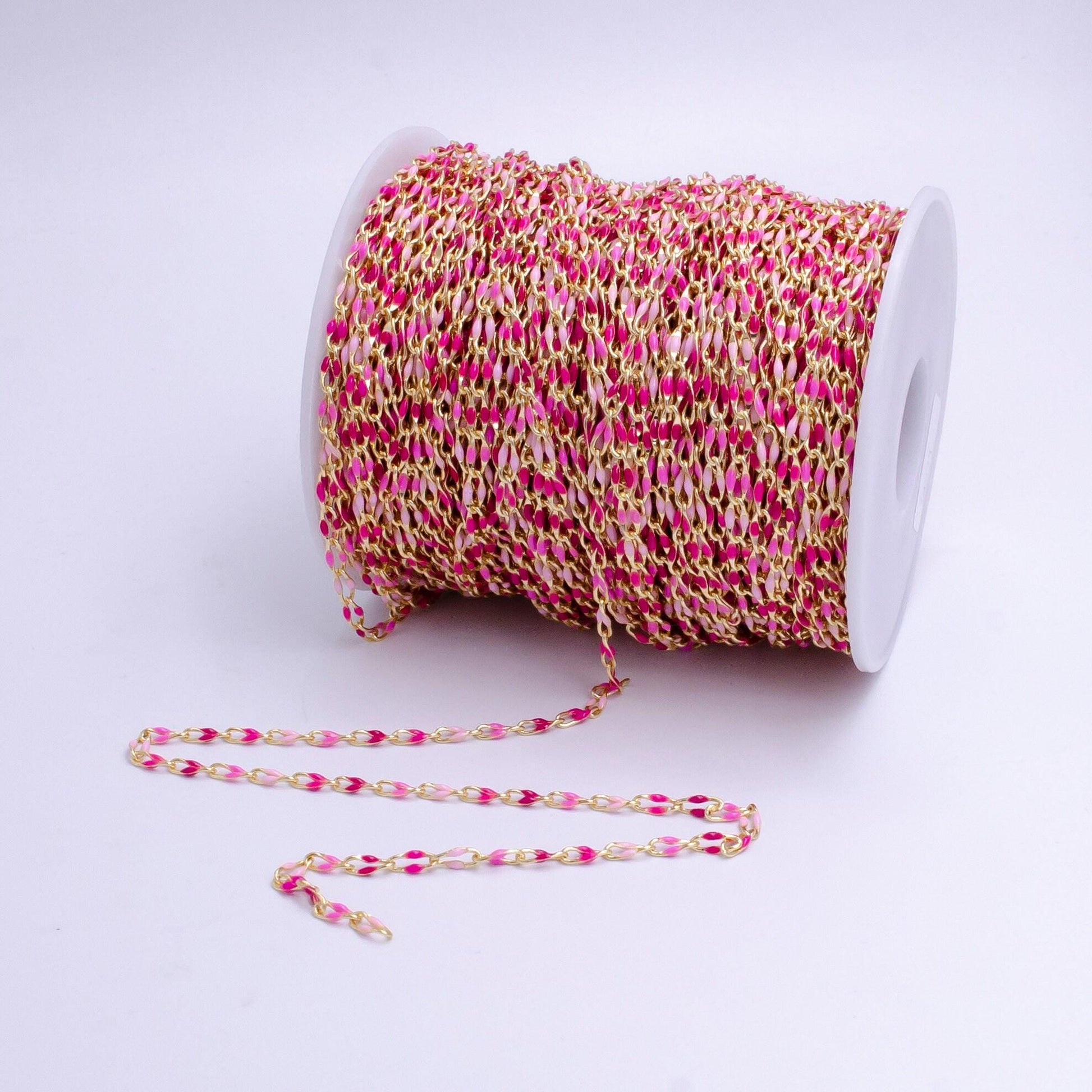 Dainty pink multi color enamel cable paperclip chain by yard, link cable seasonal chain for permanet jewelry wholesale bulk chain