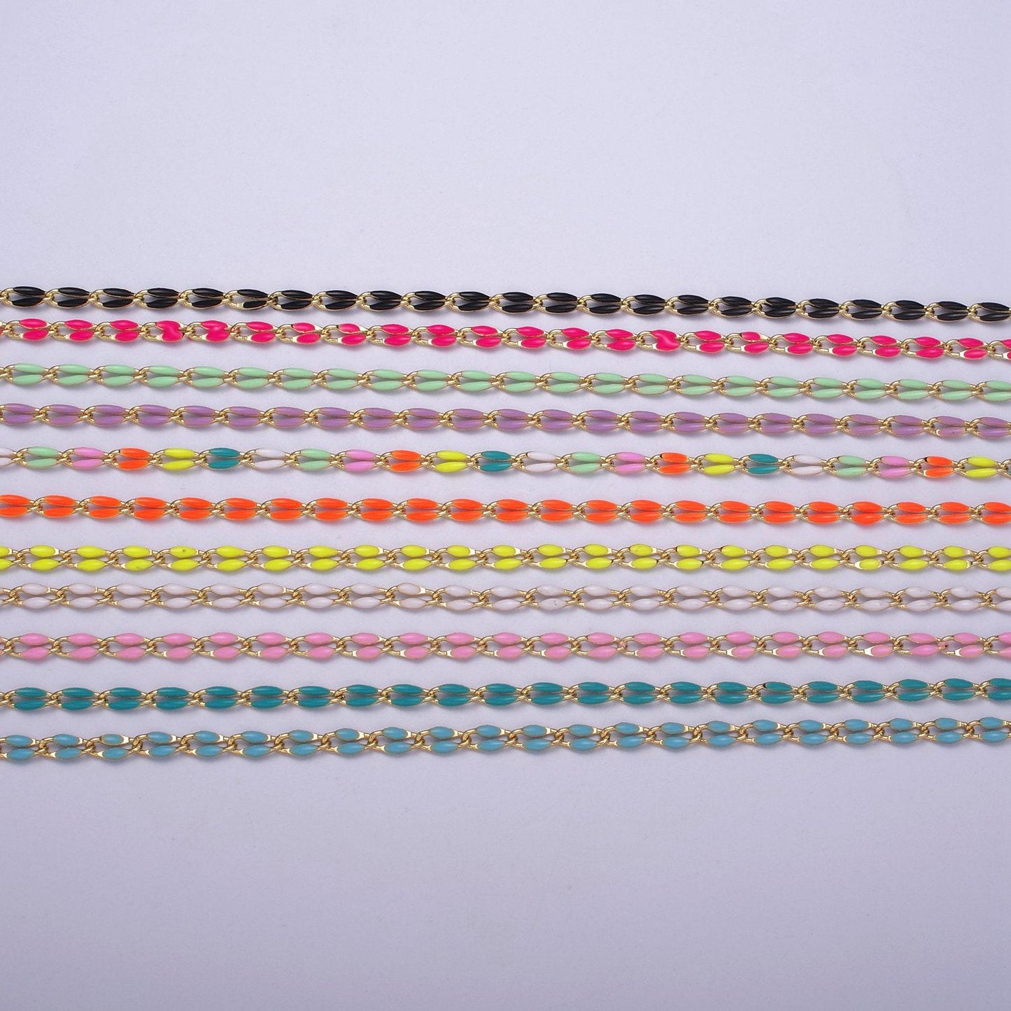 Dainty multi color enamel rolo cable paperclip chain by yard, link cable thick elongate chain, wholesale bulk roll chain jewelry 598-603