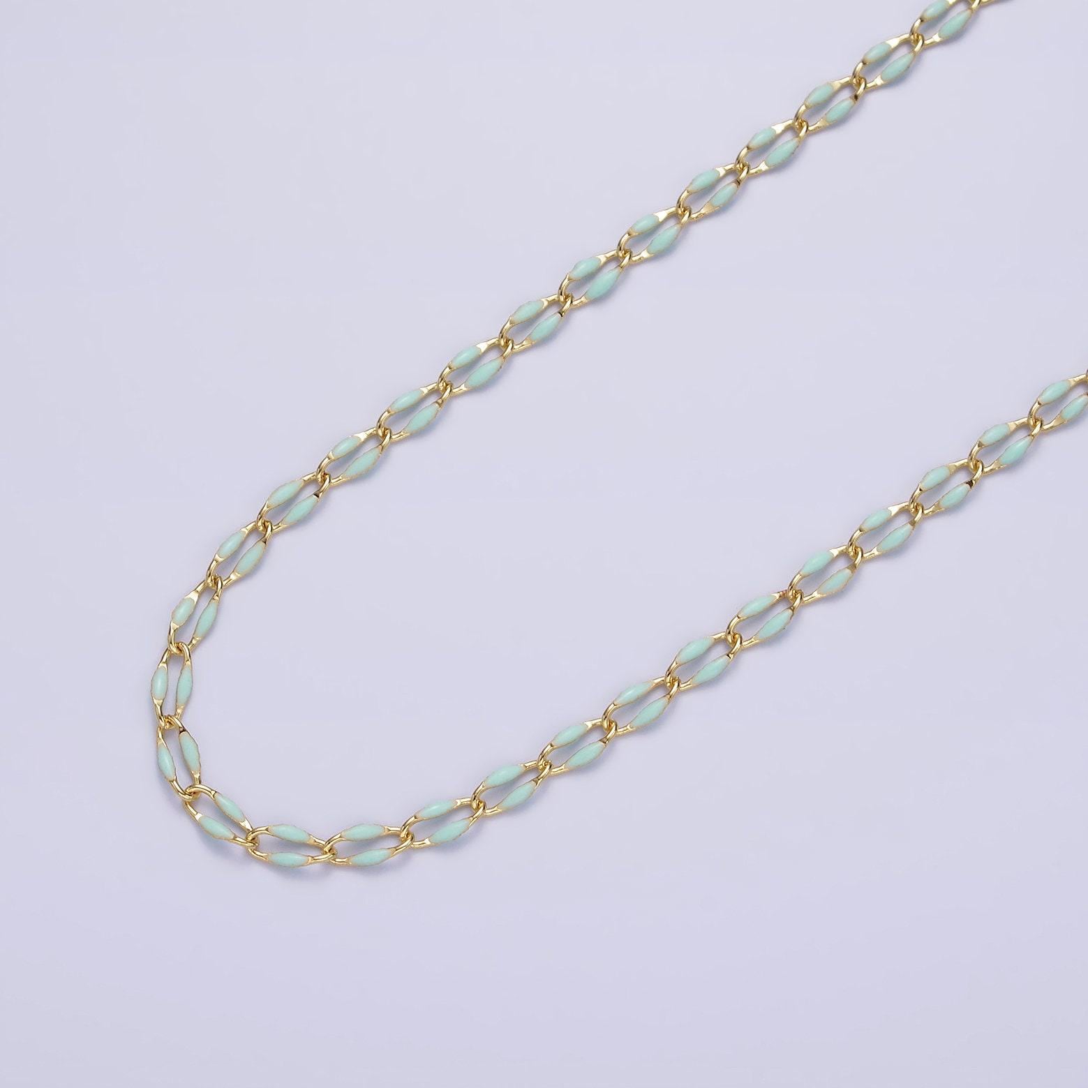 Dainty multi color enamel rolo cable paperclip chain by yard, link cable thick elongate chain, wholesale bulk roll chain jewelry 598-603