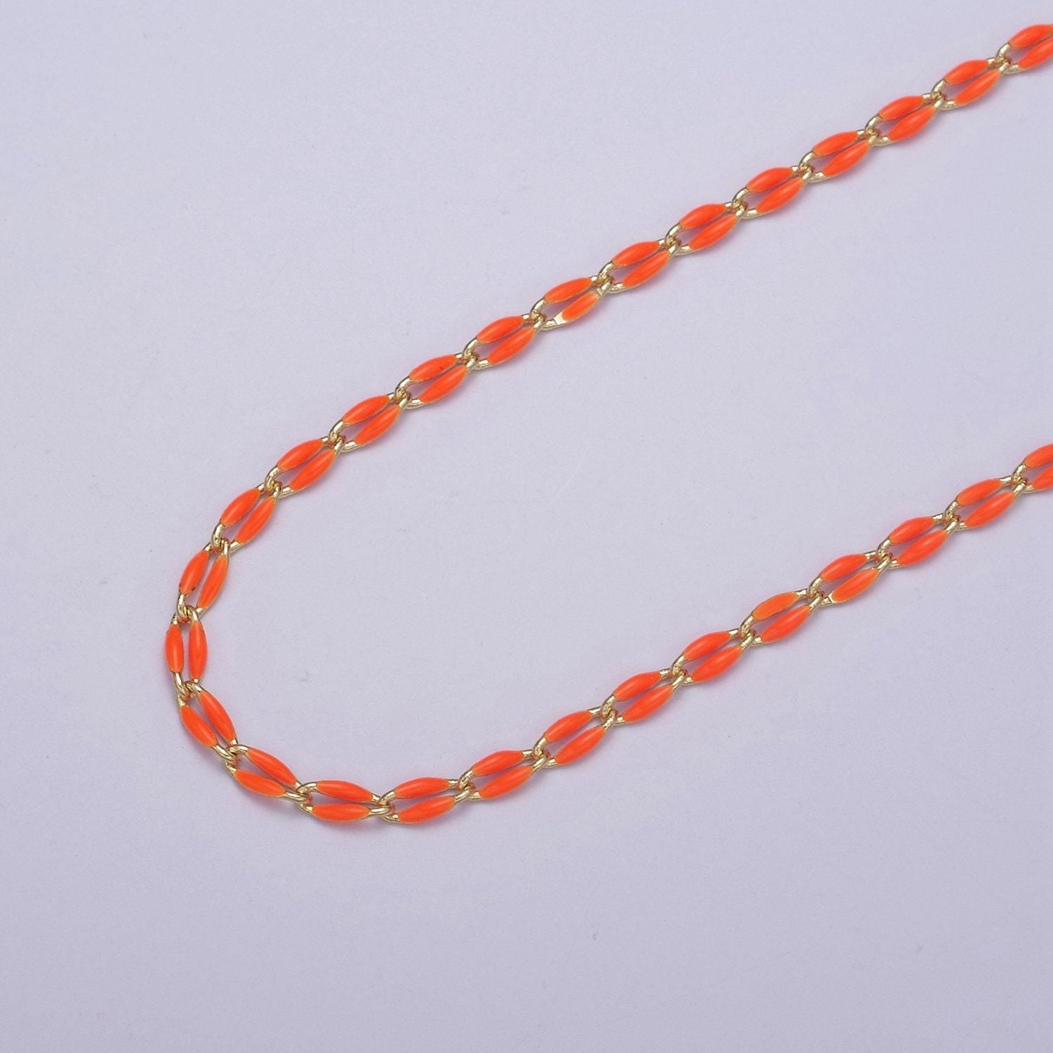 Dainty multi color enamel rolo cable paperclip chain by yard, link cable thick elongate chain, wholesale bulk roll chain jewelry 598-603