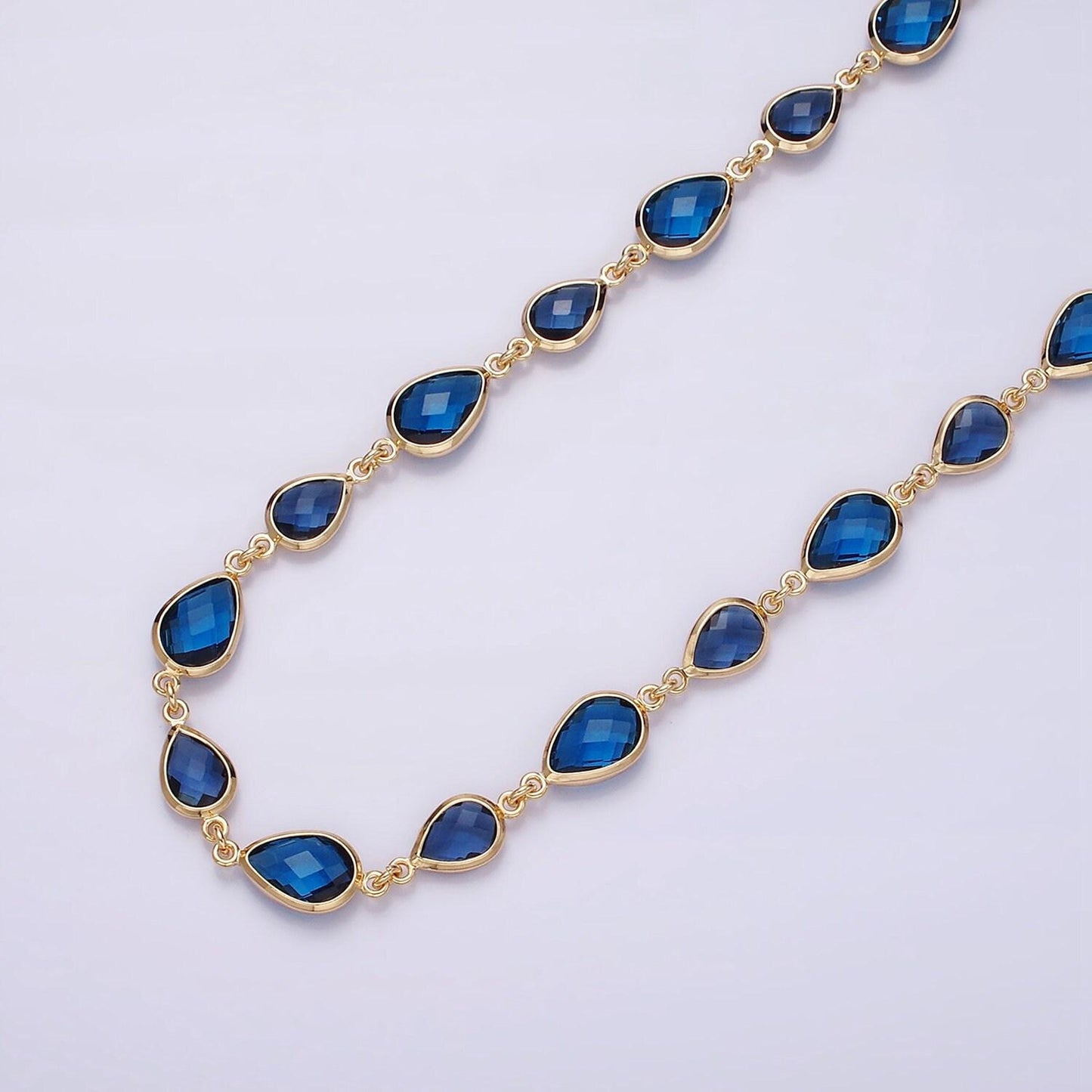 18k gold filled brown, purple, blue, green cz multifaceted teardrop designed unfinished chain | roll-1430 ~ roll-1433