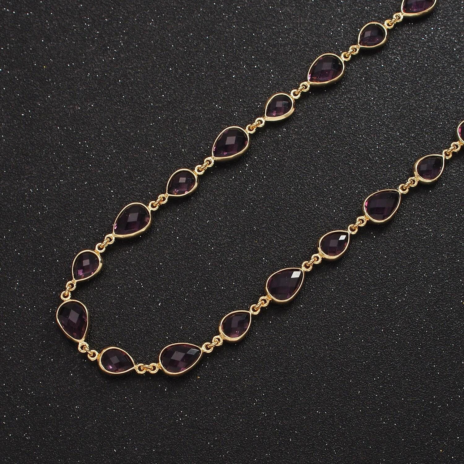18k gold filled brown, purple, blue, green cz multifaceted teardrop designed unfinished chain | roll-1430 ~ roll-1433
