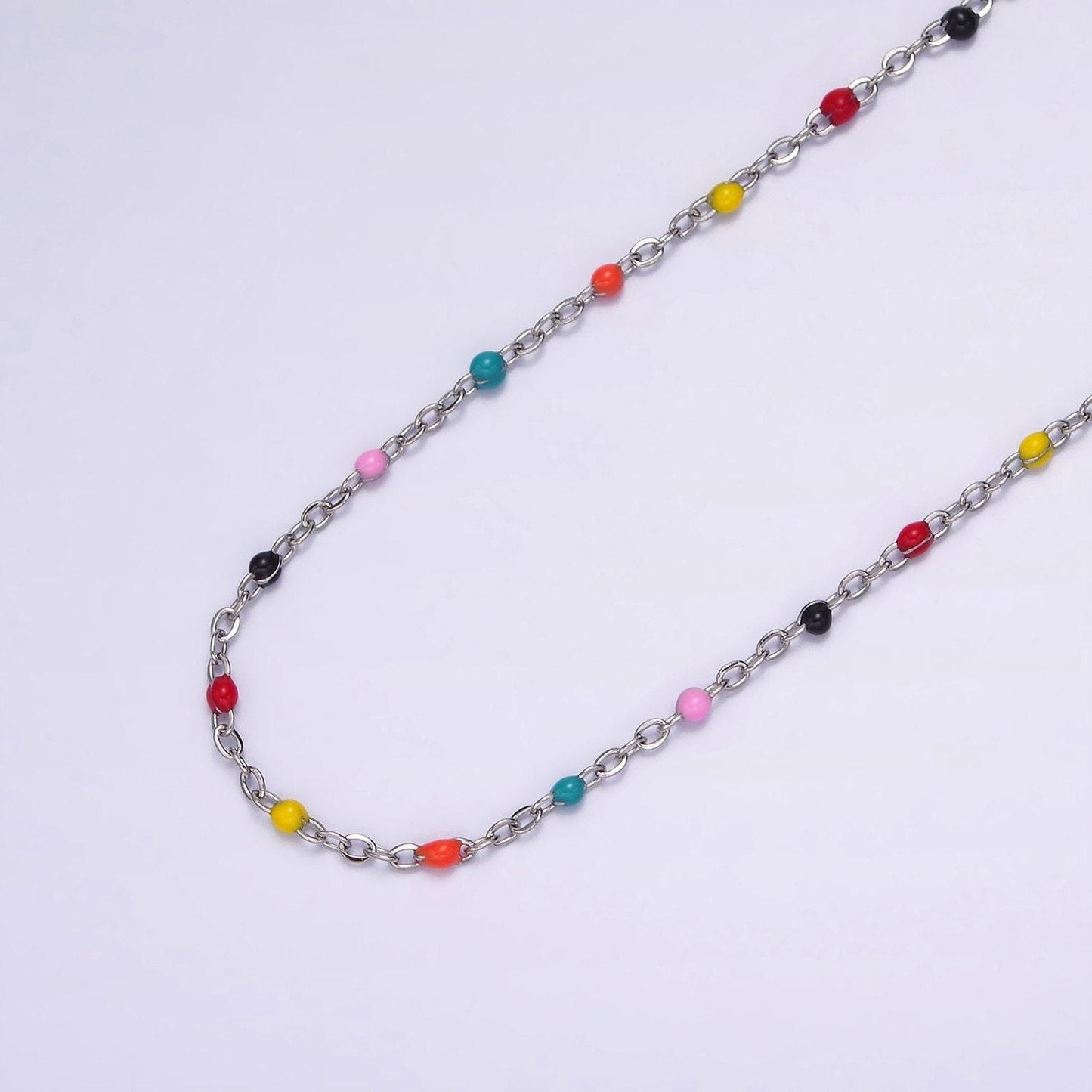 Dainty stainless steel enamel ball chain satellite bead cable chain silver gold rainbow multi color chain bulk chain by yard | roll-1427