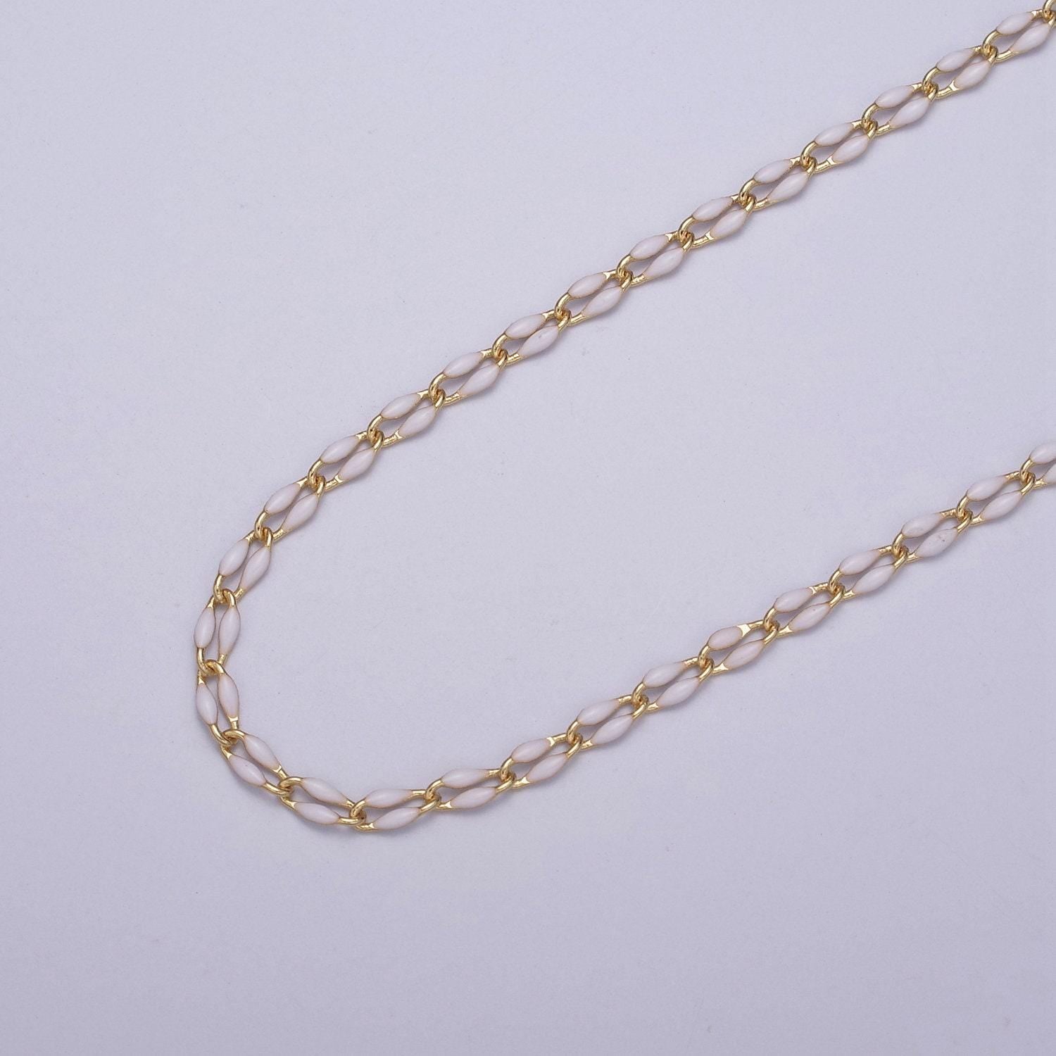 Dainty multi color enamel rolo cable paperclip chain by yard, link cable thick elongate chain, wholesale bulk roll chain jewelry 604-608