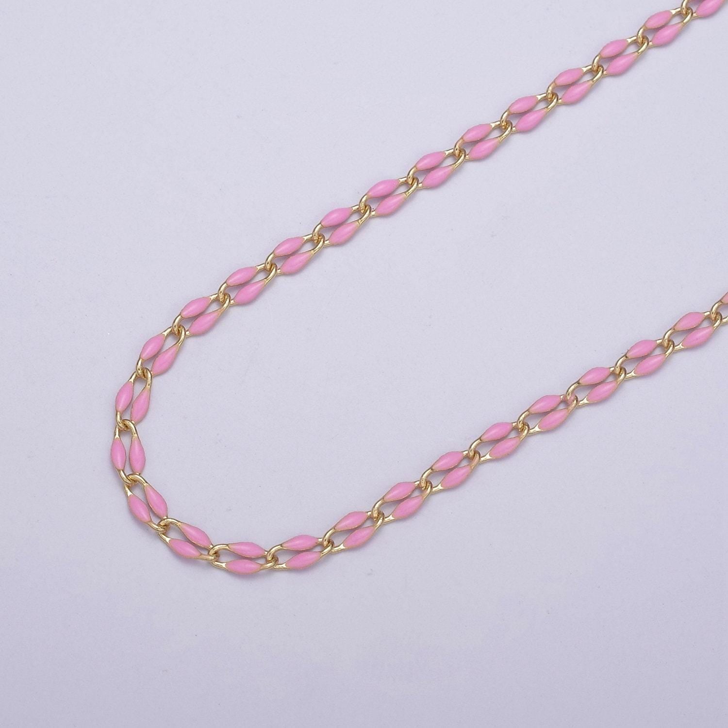 Dainty multi color enamel rolo cable paperclip chain by yard, link cable thick elongate chain, wholesale bulk roll chain jewelry 604-608