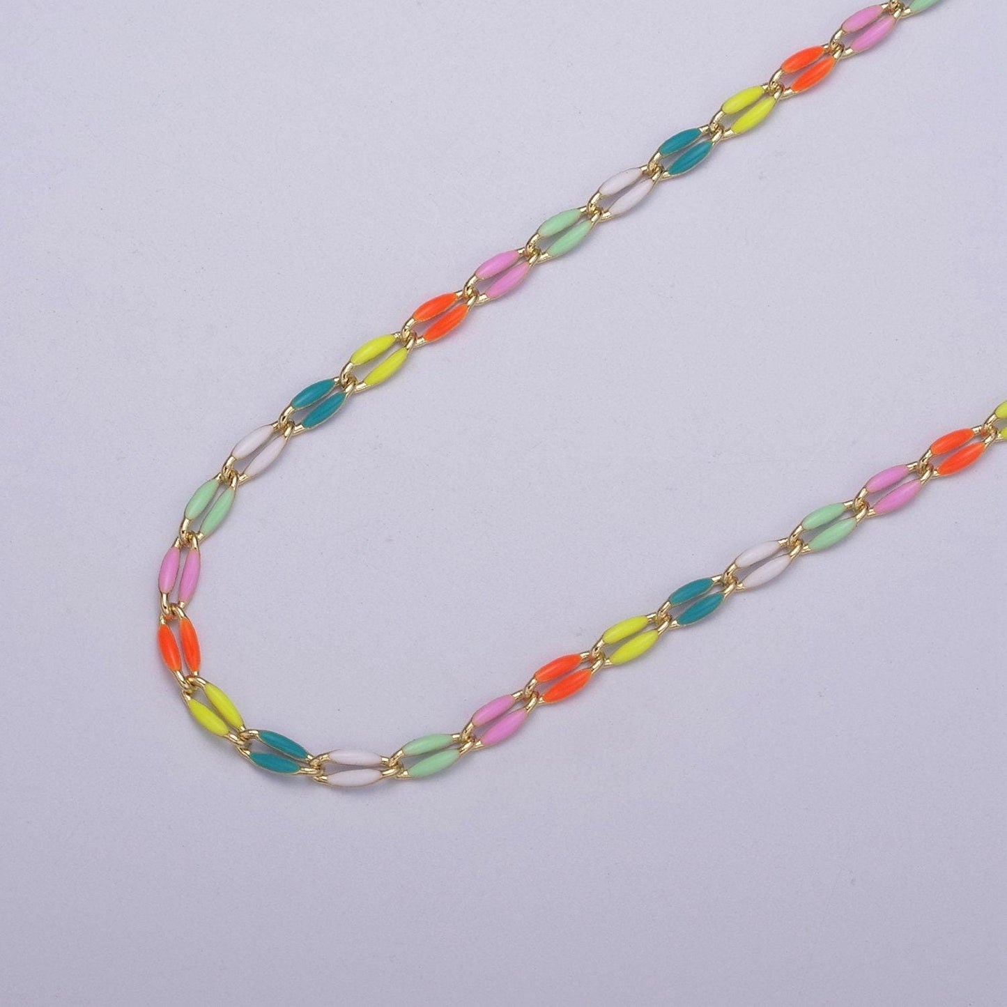 Dainty multi color enamel rolo cable paperclip chain by yard, link cable thick elongate chain, wholesale bulk roll chain jewelry 604-608