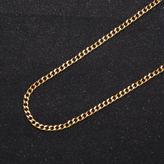 24k gold filled cuban curb unfinished chain by yard, 3mm width rounded fla edge curb wholesale jewelry making component | roll-1388