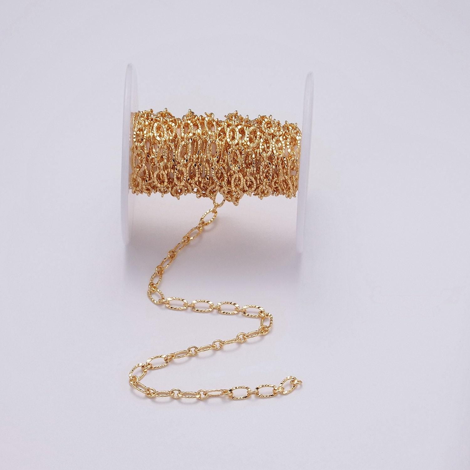 24k gold filled 4.3mm sunburst oval cable link chain unfinished chain for jewelry making | roll-1385