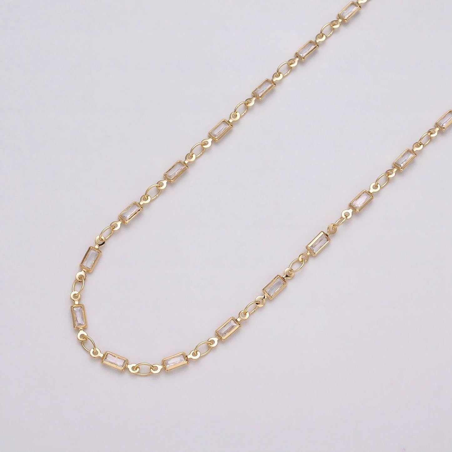 Dainty 14k gold filled 2.6mm clear rectangle bezel cut cz figure eight link designed unfinished chain by yard for jewelry making | roll-1340