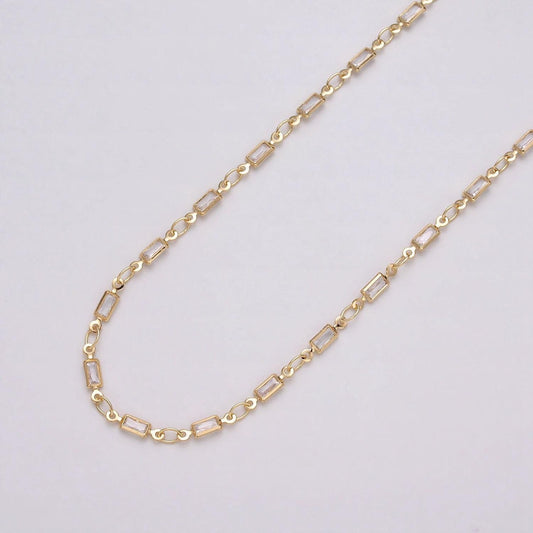 Dainty 14k gold filled 2.6mm clear rectangle bezel cut cz figure eight link designed unfinished chain by yard for jewelry making | roll-1340