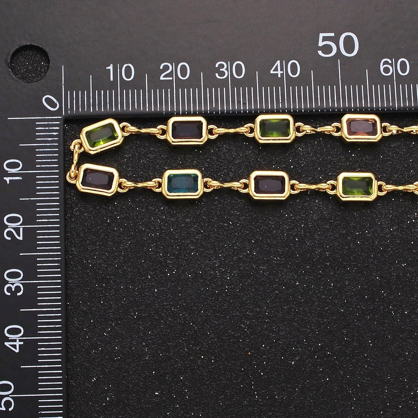14k gold filled 5.3mm multicolor rectangle bezel cut cz figure eight link designed unfinished chain by yard for jewelry making | roll-1362