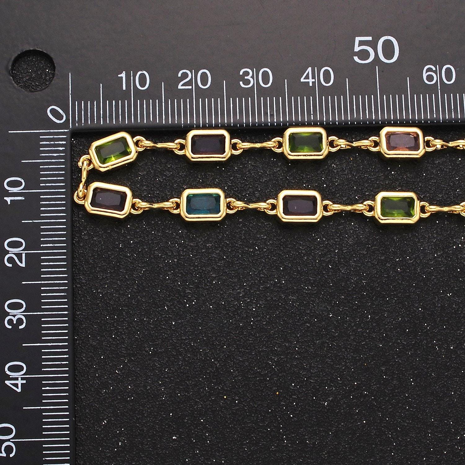 14k gold filled 5.3mm multicolor rectangle bezel cut cz figure eight link designed unfinished chain by yard for jewelry making | roll-1362