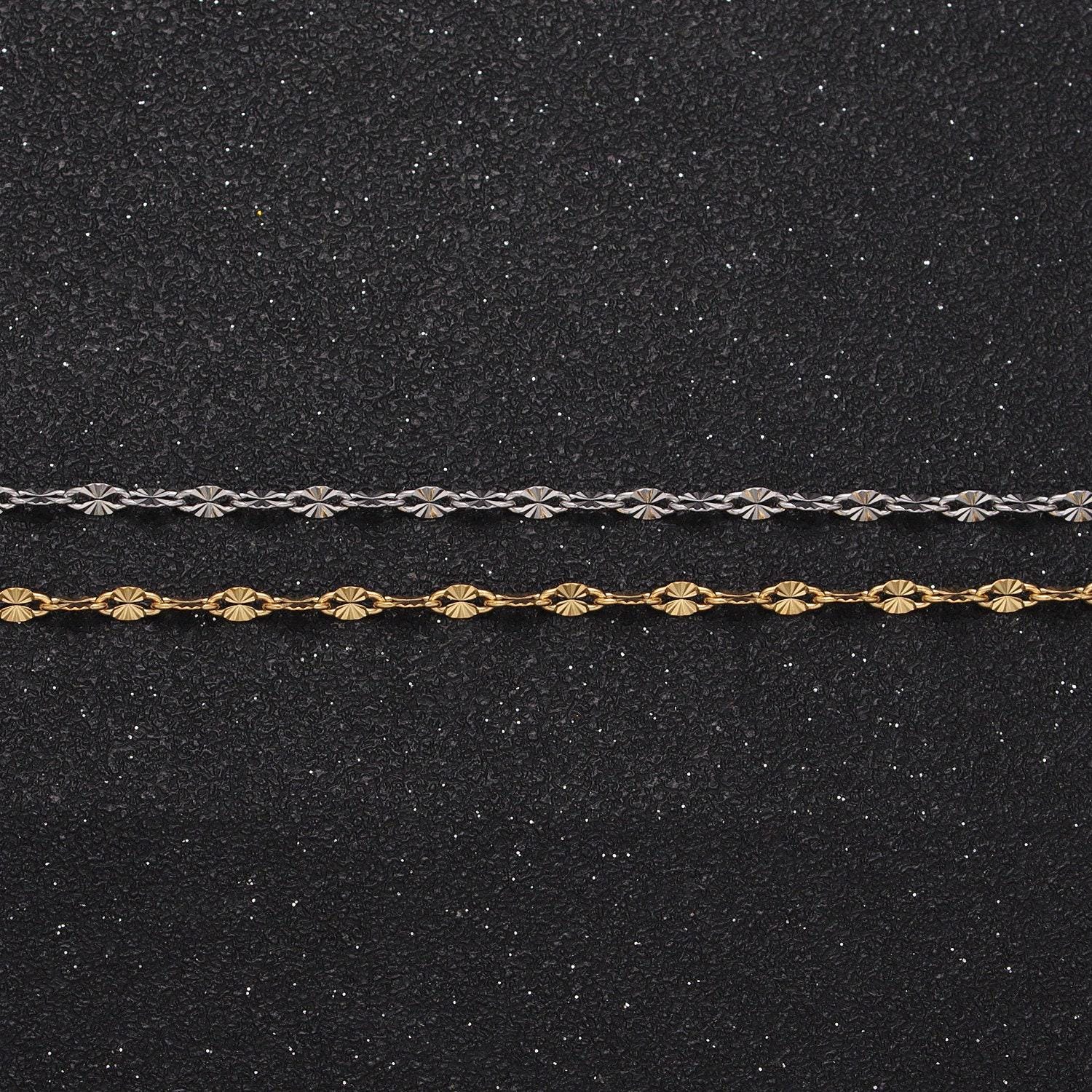 Dainty stainless steel sunburst cable link 2.3mm unfinished textured jewelry making lead nickel free tarnish resistant | roll-1350 roll-1351