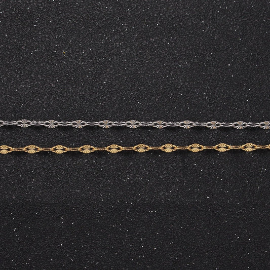 Dainty stainless steel sunburst cable link 2.3mm unfinished textured jewelry making lead nickel free tarnish resistant | roll-1350 roll-1351
