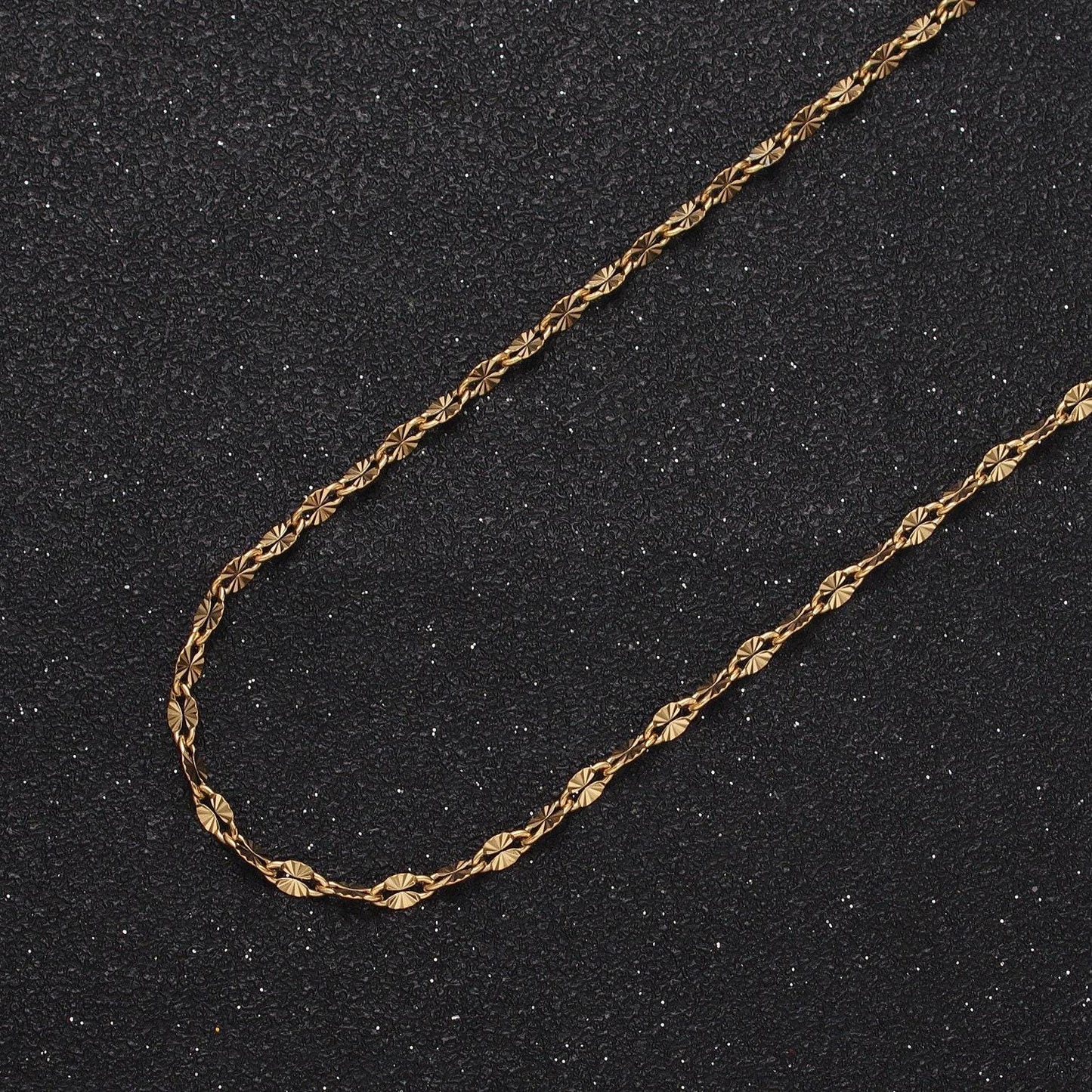 Dainty stainless steel sunburst cable link 2.3mm unfinished textured jewelry making lead nickel free tarnish resistant | roll-1350 roll-1351