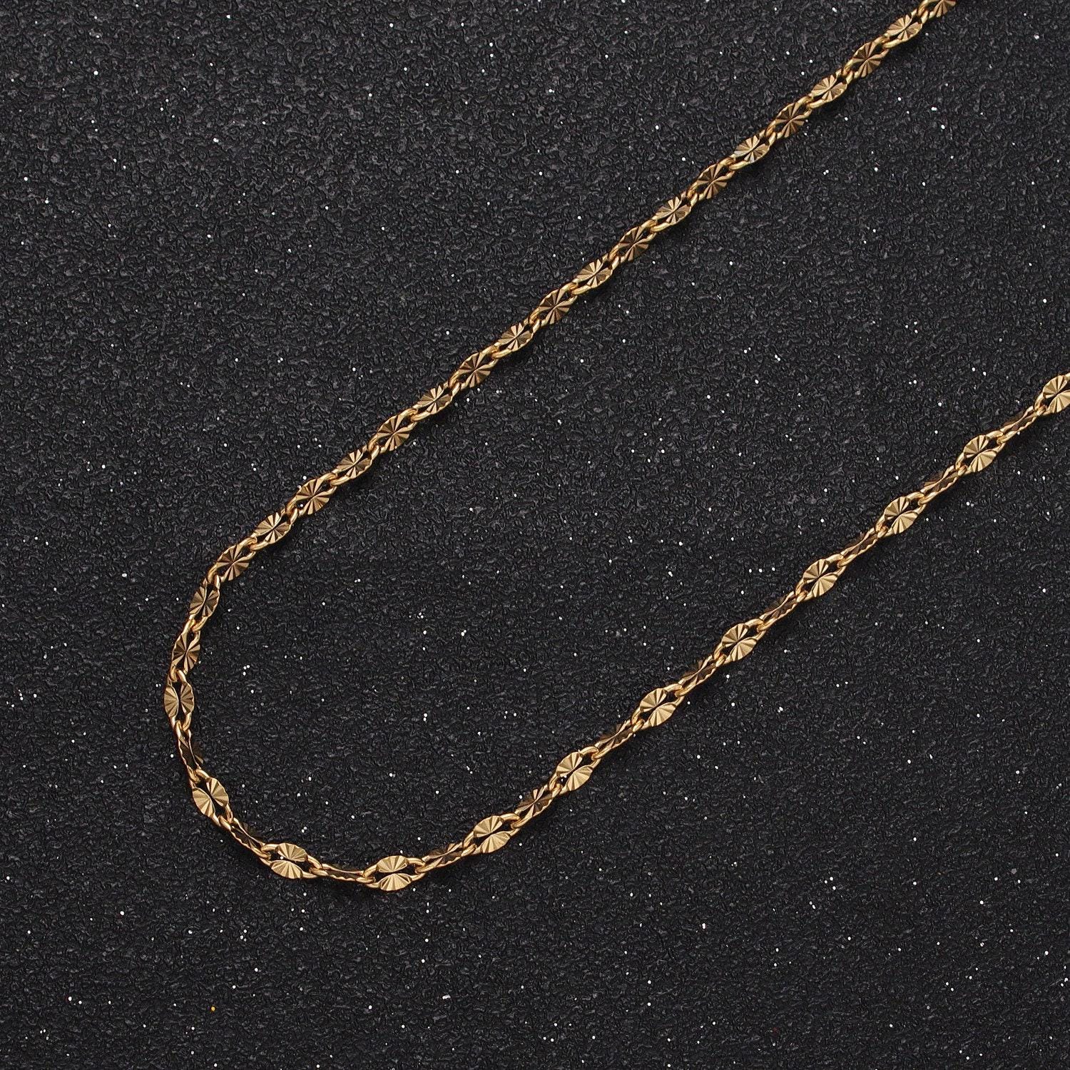 Dainty stainless steel sunburst cable link 2.3mm unfinished textured jewelry making lead nickel free tarnish resistant | roll-1350 roll-1351