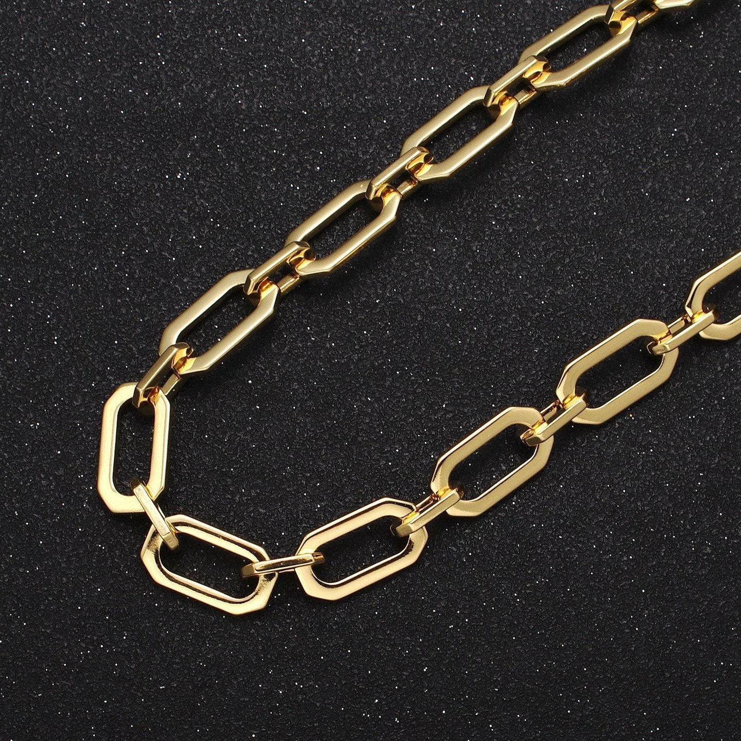 Chunky 24k gold filled 9mm paperclip chain hexagonal bold statement unfinished chain for jewelry making | roll-1345