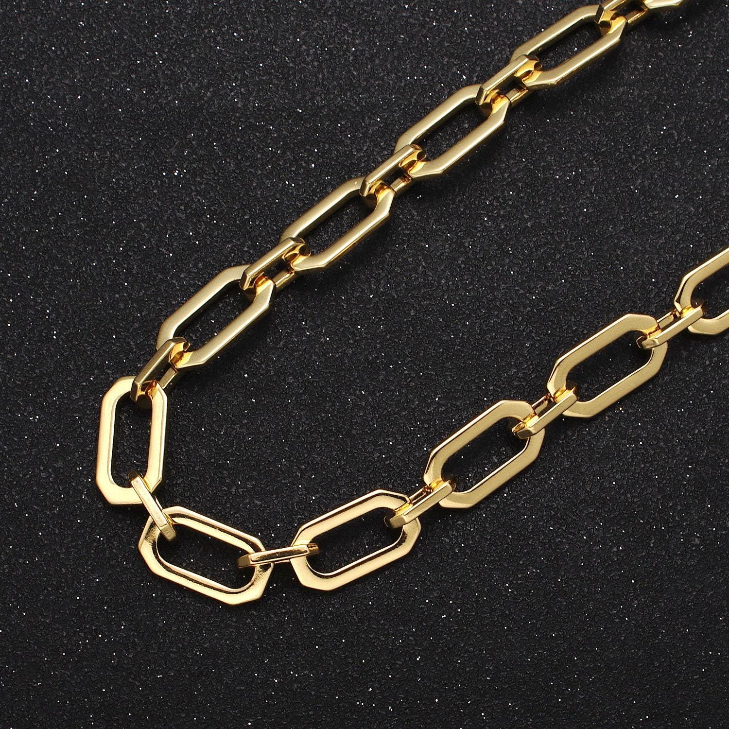 Chunky 24k gold filled 9mm paperclip chain hexagonal bold statement unfinished chain for jewelry making | roll-1345