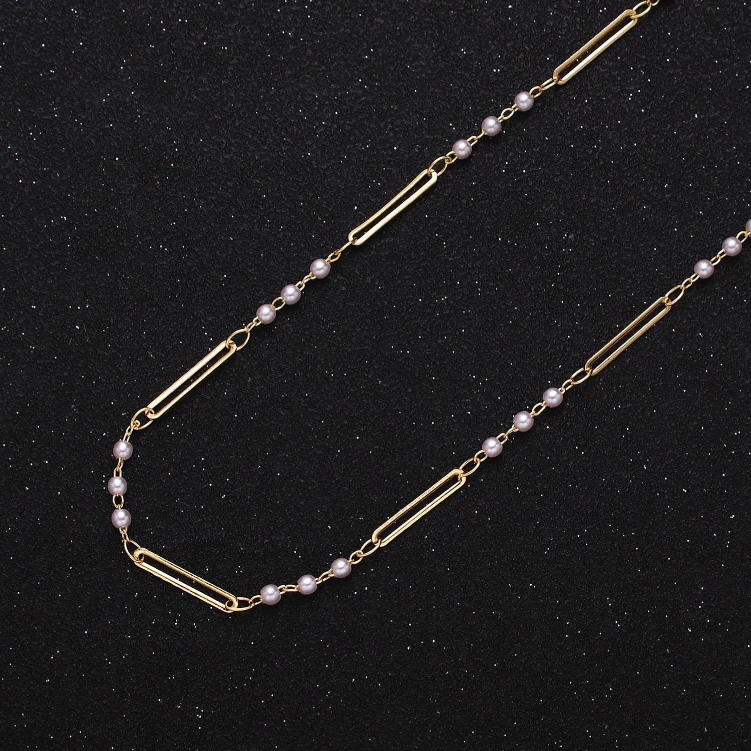 Dainty 16k gold filled 2.5mm designed triple pearl paperclip link unfinished chain in gold & silver | roll-1335 roll-1336